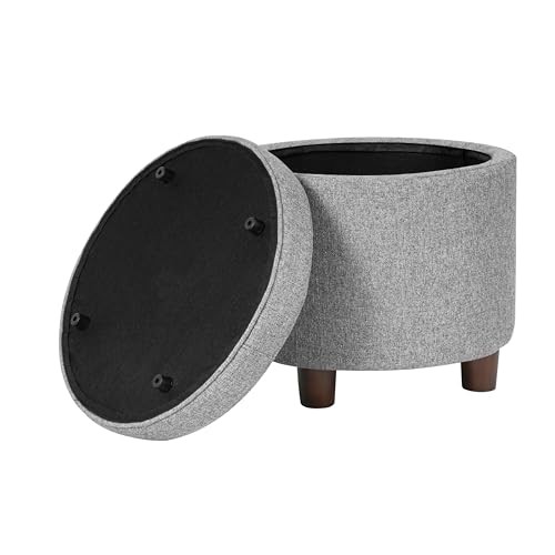 Home Decor | Upholstered Round Storage Ottoman | Ottoman with Light Gray
