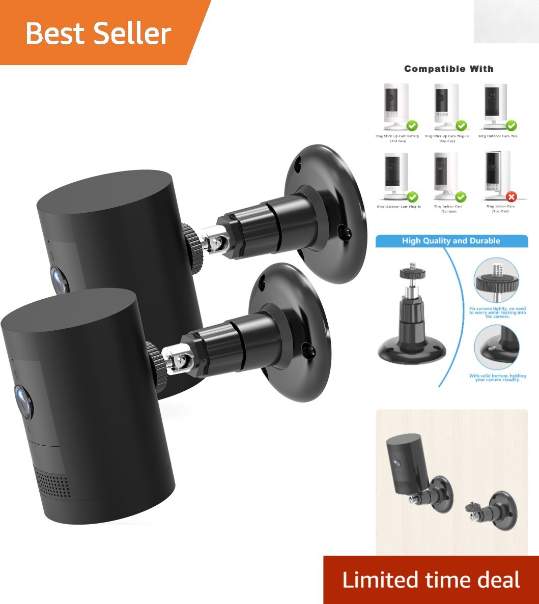 2-Pack Adjustable Wall Mount for R-ing Security Cameras: Effortless Installation