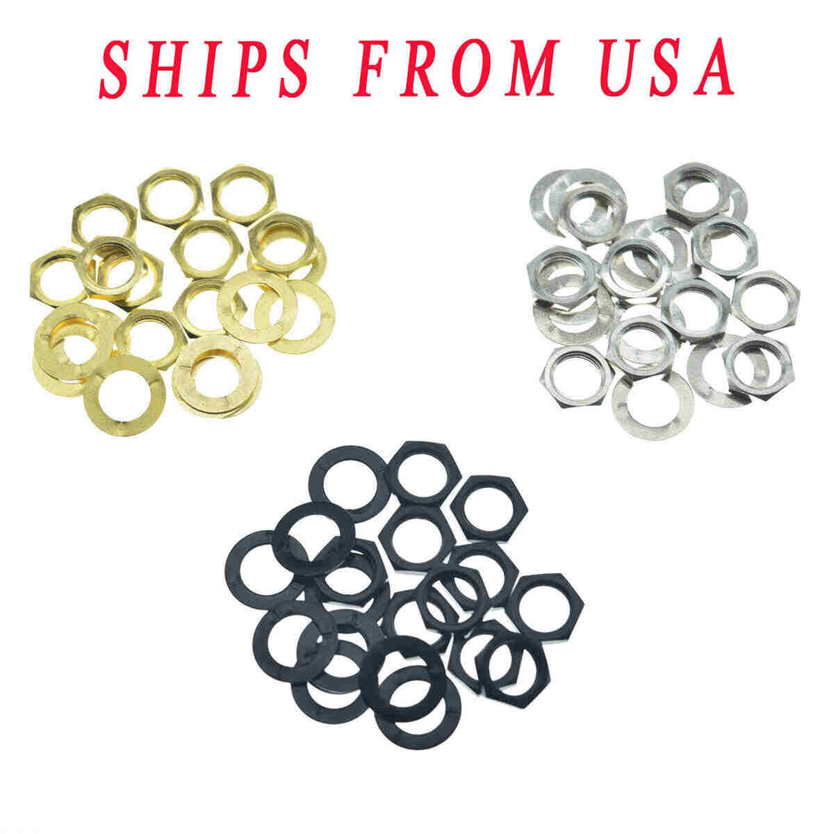 10* US Thread Brass Guitar Nuts Washers fits CTS Pot/Pure Tone/Switchcraft Jacks