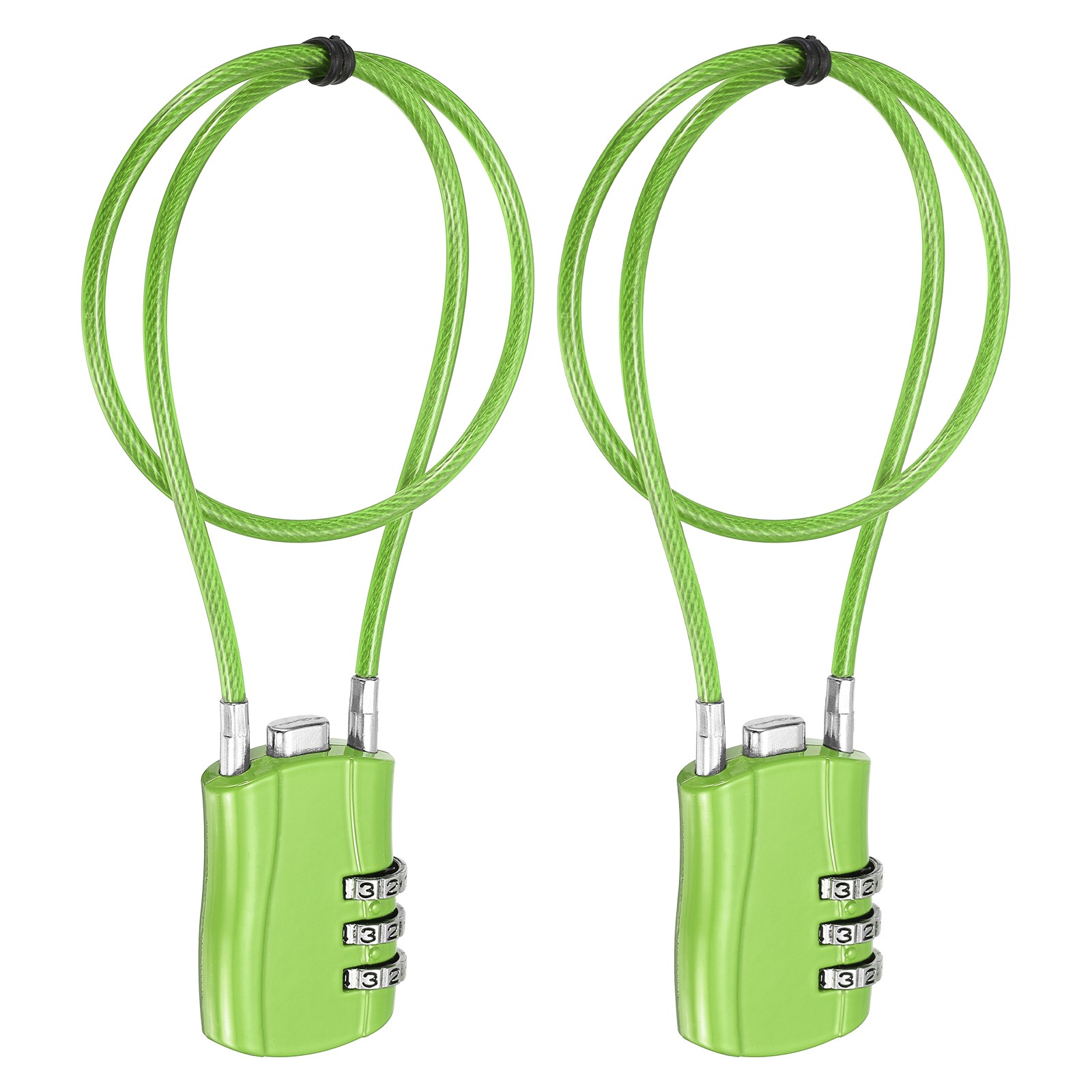 3-Digit Combination Padlock with Coated Steel Wire Rope (15.8", Green) (2Pcs)
