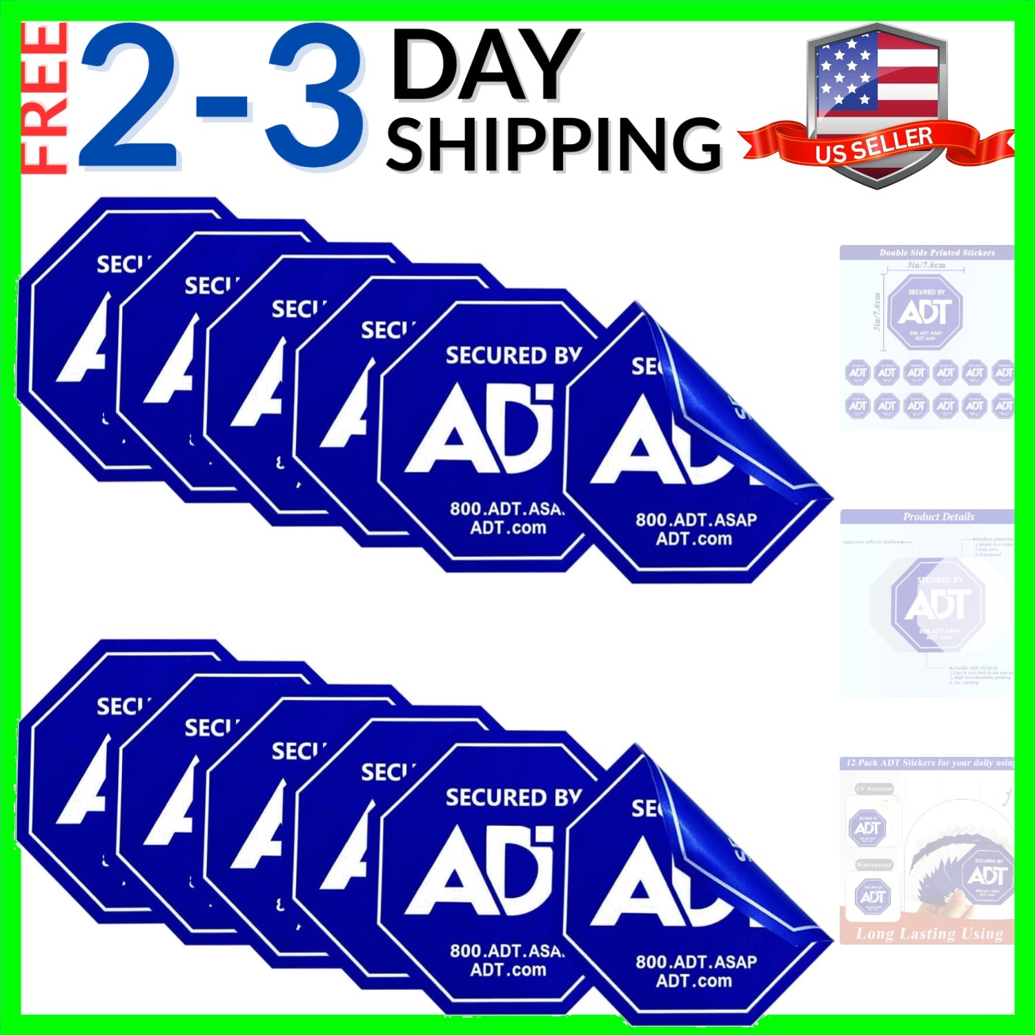 12 Pack ADT Security Stickers, Double-Sided ADT Security Decals,HD Printed Se...