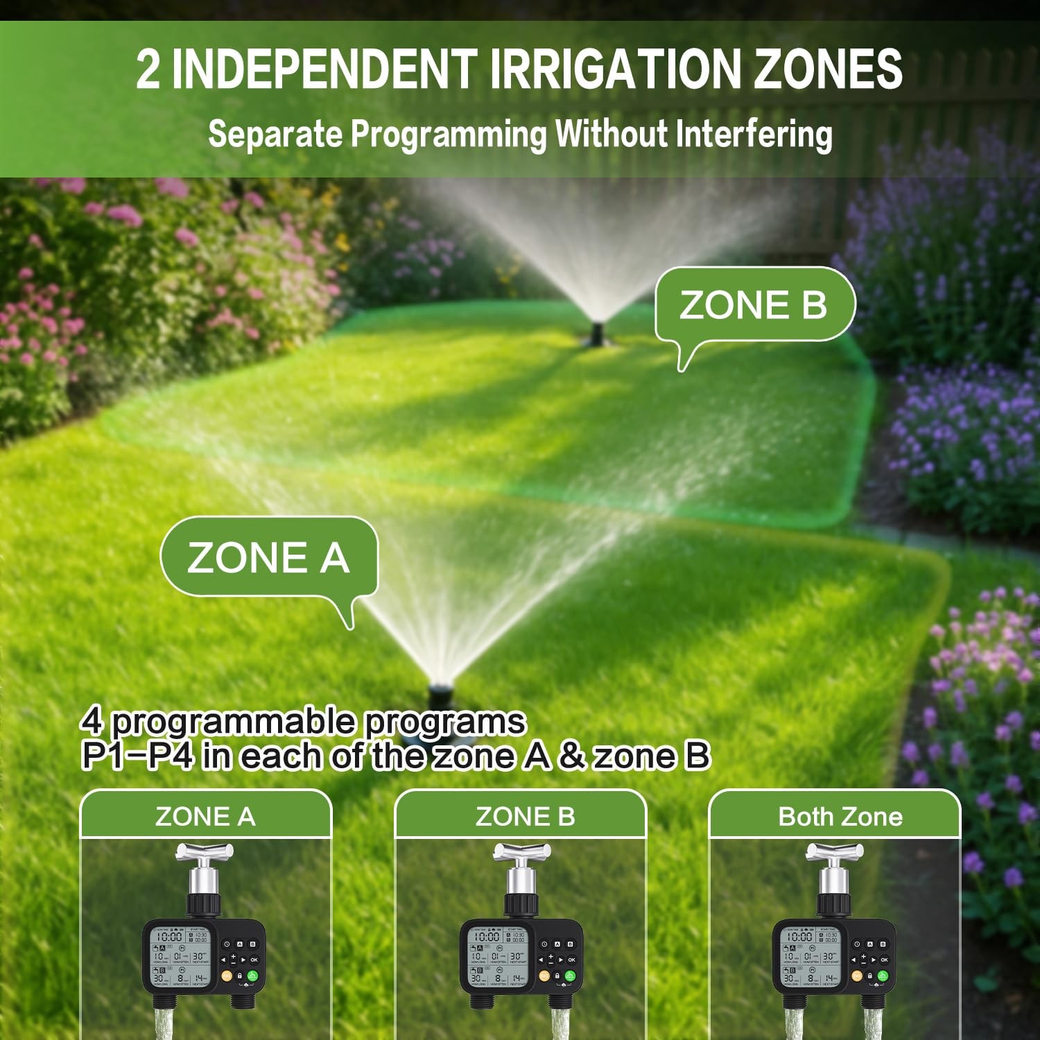Programmable Dual Outlet Sprinkler Timer with Rain Delay for Garden Irrigation