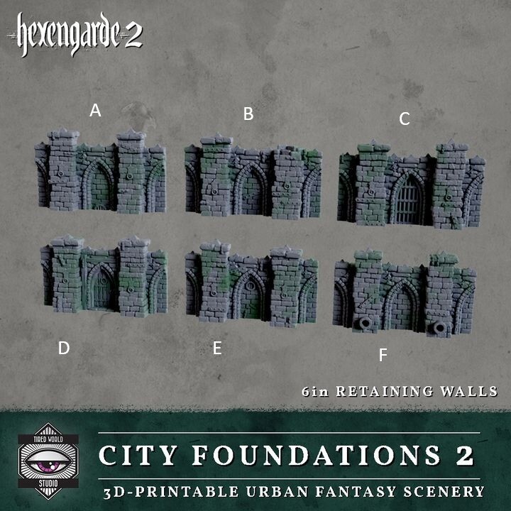 Hexengarde 2 City Foundations 6in RETAINING WALLS Trench Crusade D&D RPG Terrain