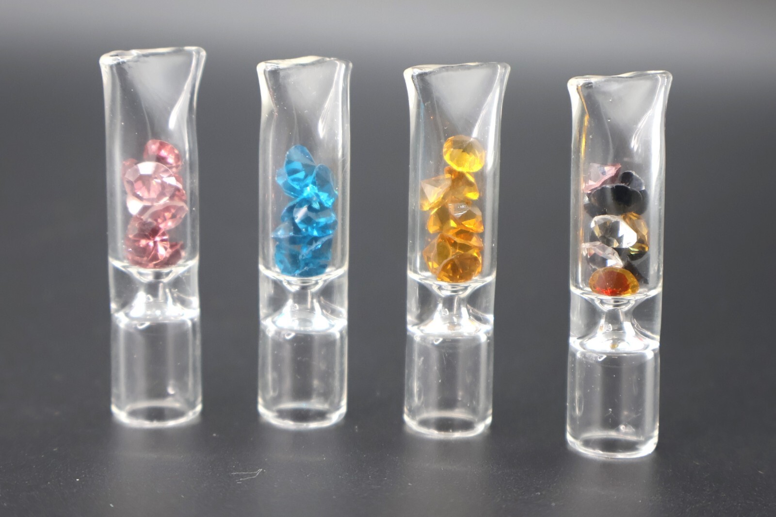 4 Pack: Glass Filter Tips with Diamond Style Pieces for Cigarettes Pinched Lip
