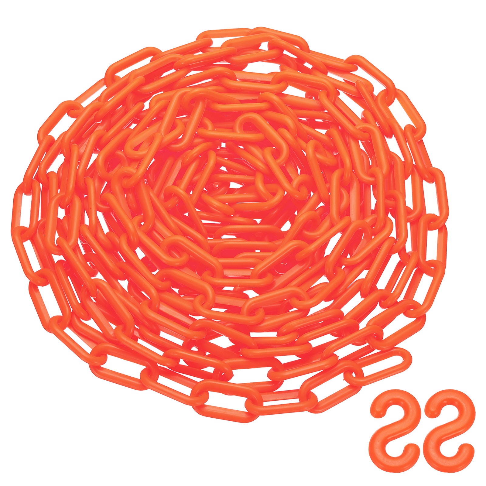 25 Feet Plastic Chain Link Safety Barrier Chain 0.8x1.4 Inch Buckle Orange