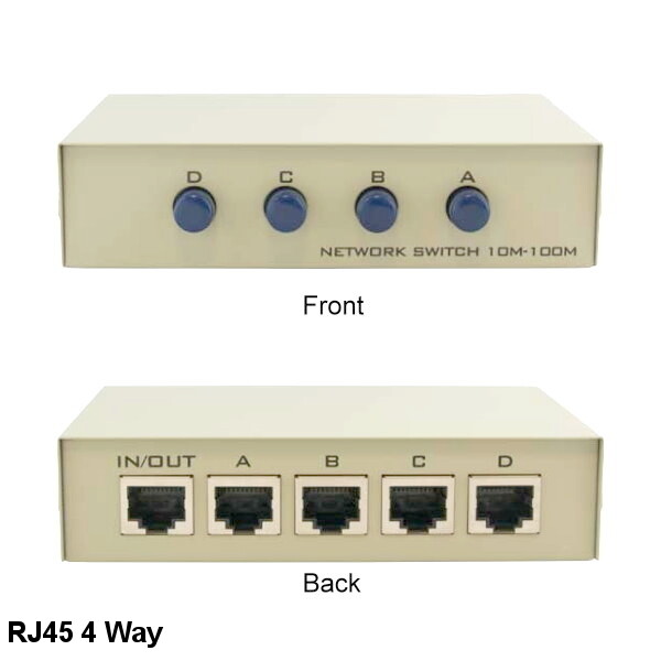 Kentek RJ45 Manual Data Switch 4 Way Push Button Type Network Routers Modem PC