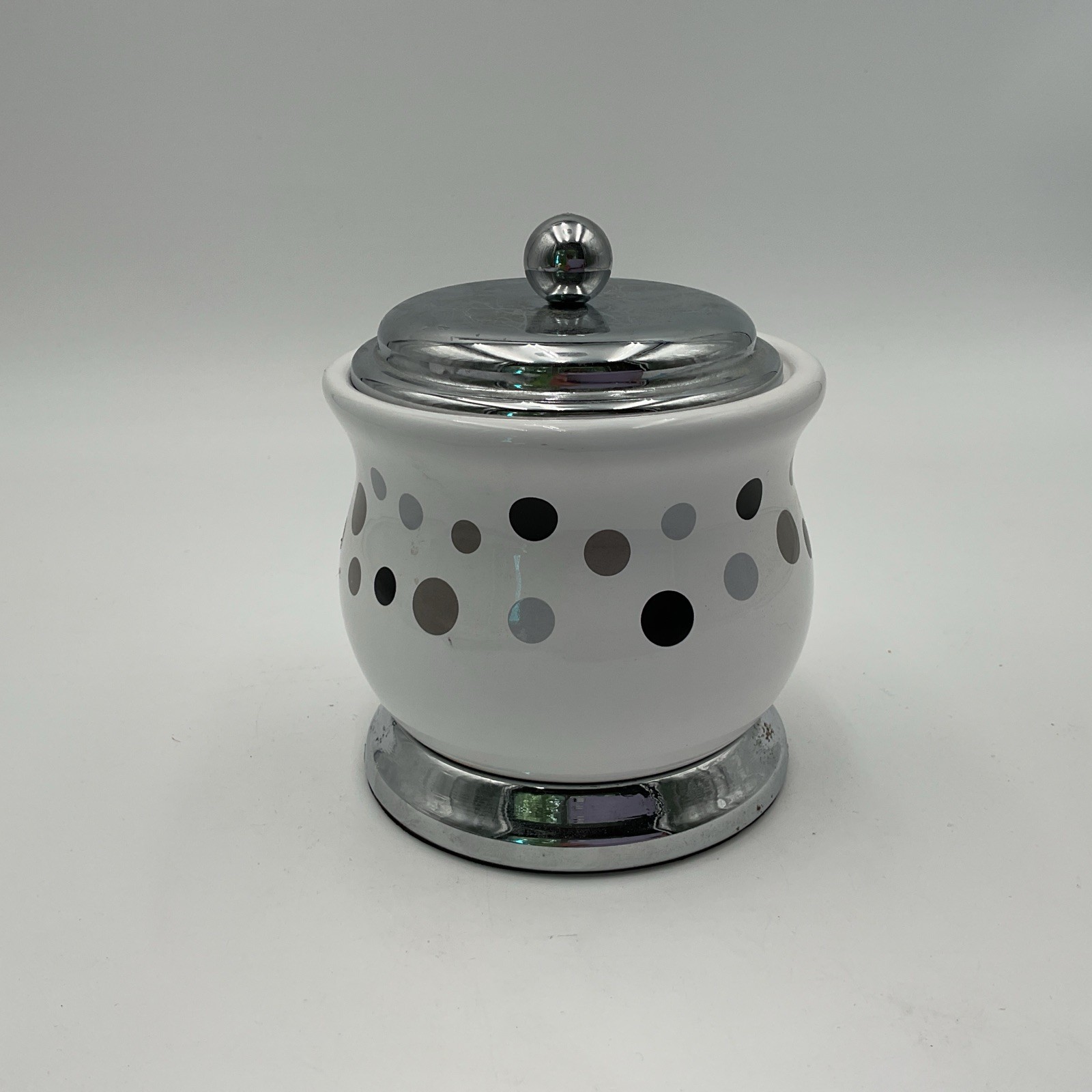 Hotel Collection Ceramic Cottonball/ Qtip Jar White With Polka Dots 5”