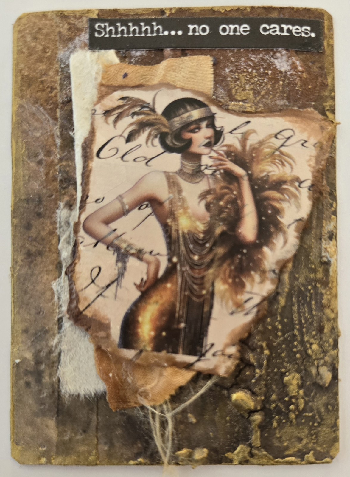 Mixed Media Collage Art Card ACEO ATC Snarky Flapper No One Cares