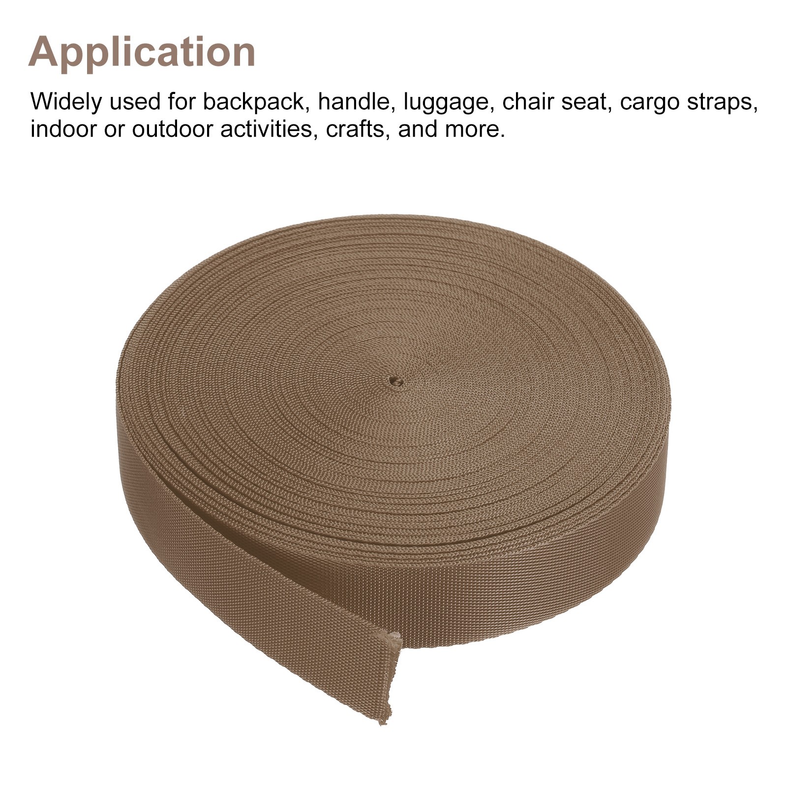 Flat Nylon Webbing Strap 1 Inch 20 Yards Light Brown for Backpack Luggage-rack