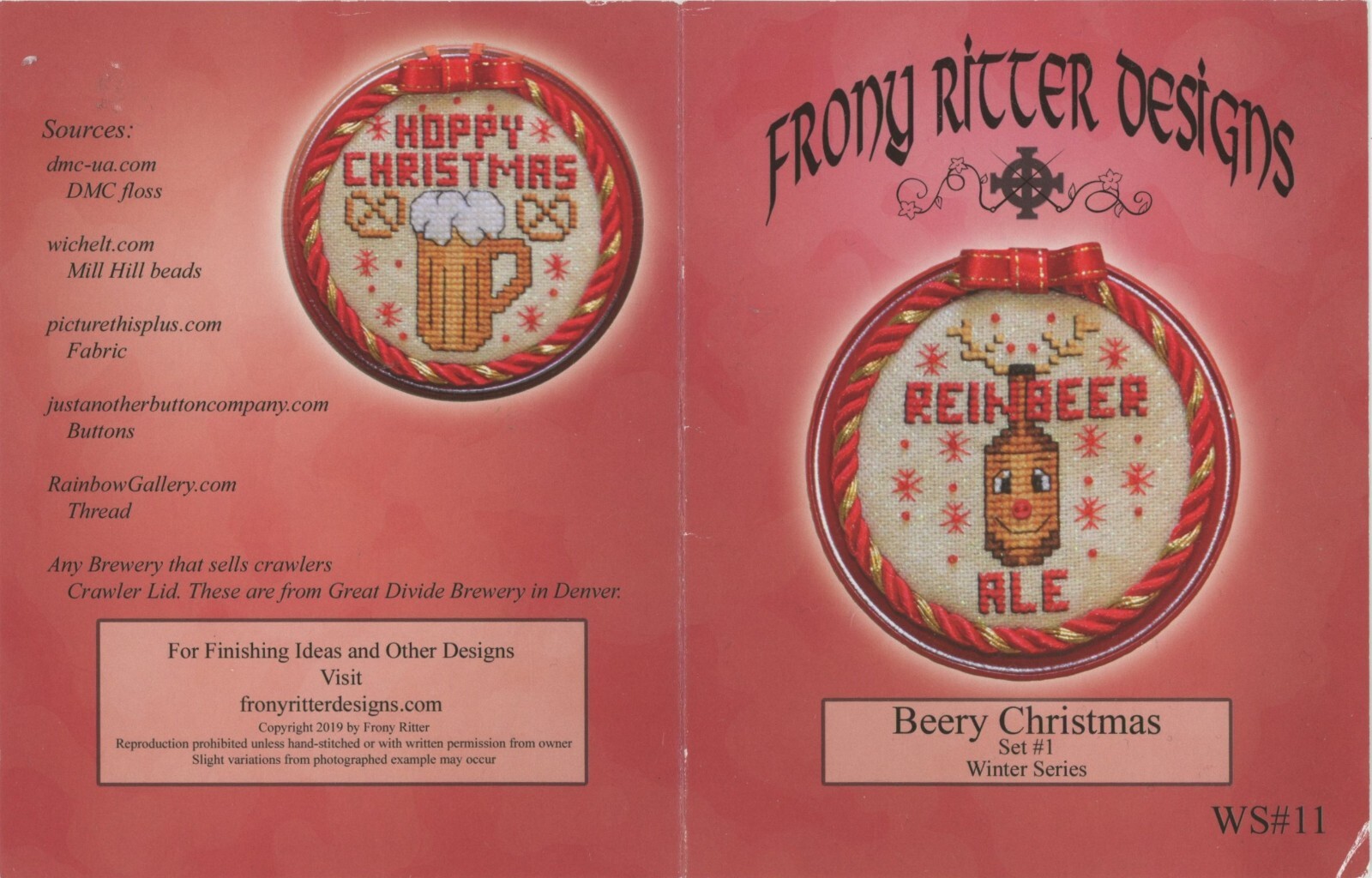Frony Ritter Designs BEERY Christmas ReinBeer Ale HOppy Christmas Cross Stitch