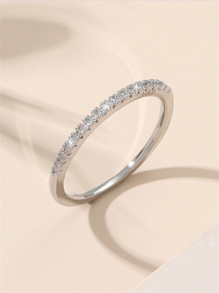 Womens Minimalist CZ Ring Thin Stacking Eternity Band Wedding Cubic Zirconia