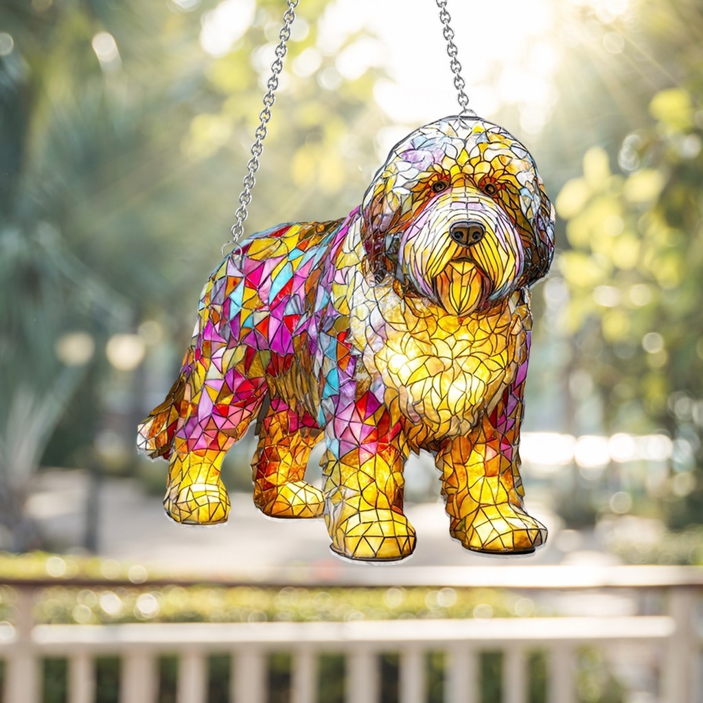 Personalized Old English Sheepdog Acrylic Faux Stained Glass Suncatcher