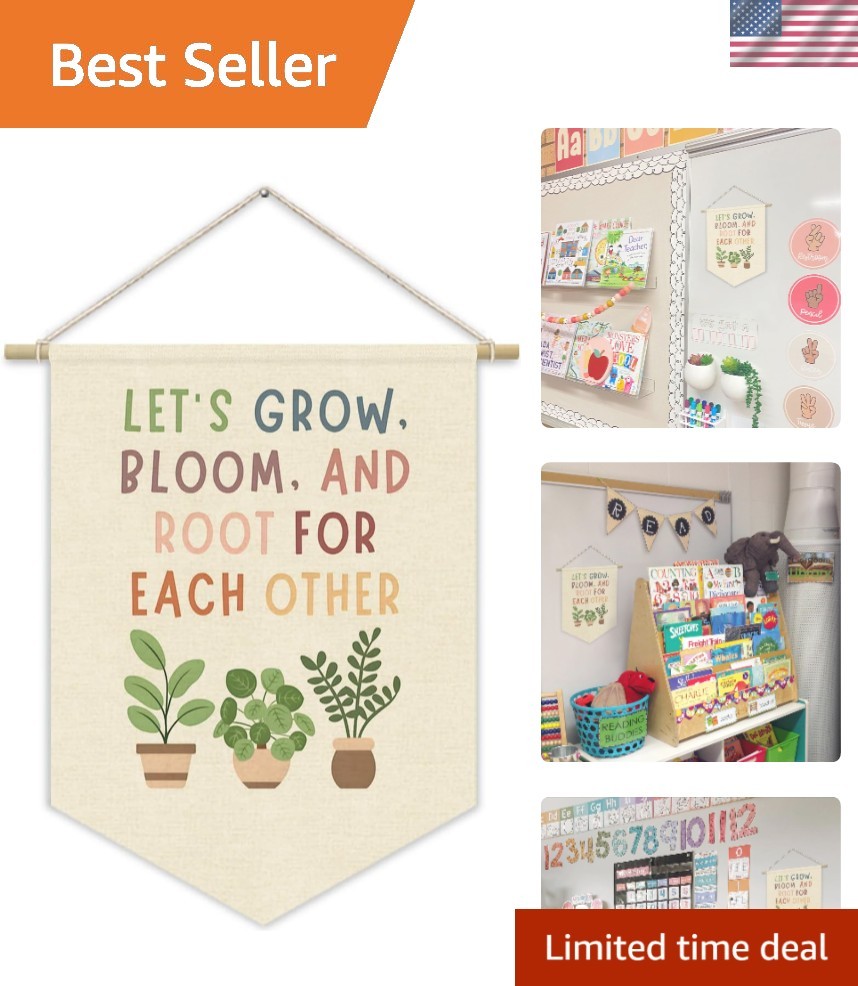 Positive Affirmations Wall Decor - Let’s Grow Plant Banner for Classrooms
