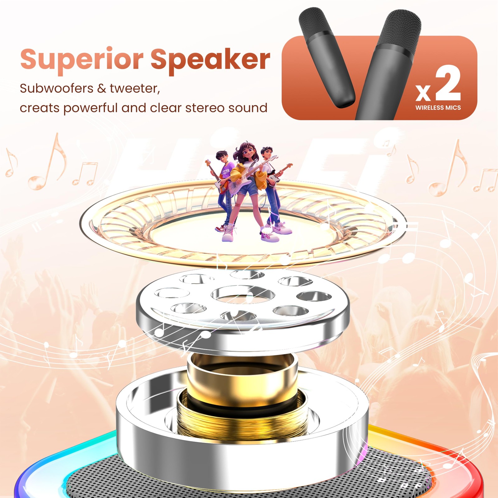 Mini Karaoke Machine, Portable Bluetooth Karaoke Speaker with 2 Wireless Micr...
