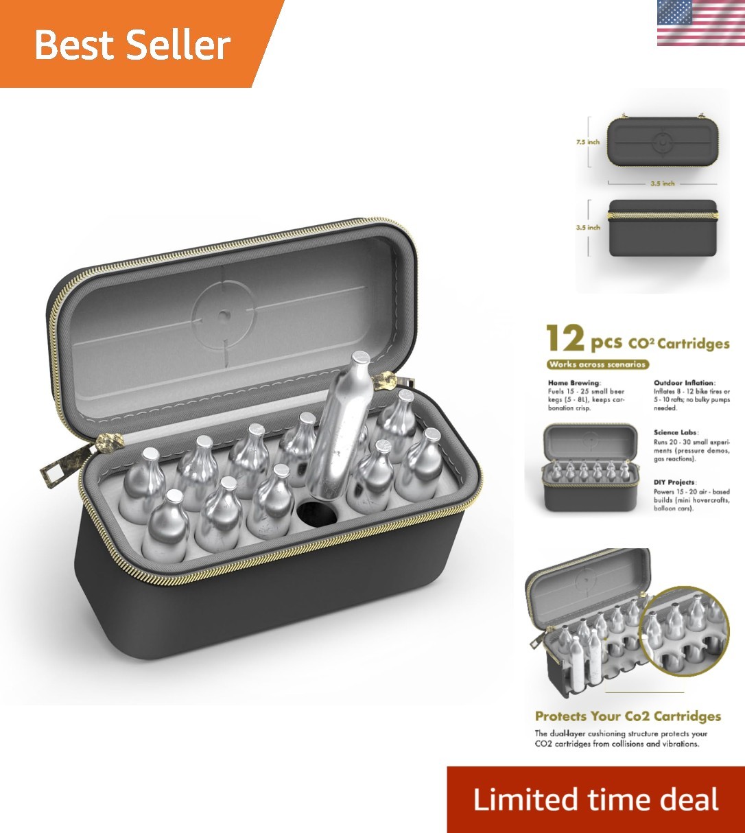 12-Slot Shockproof CO2 Cartridge Storage Case - Travel-Friendly & Durable Design