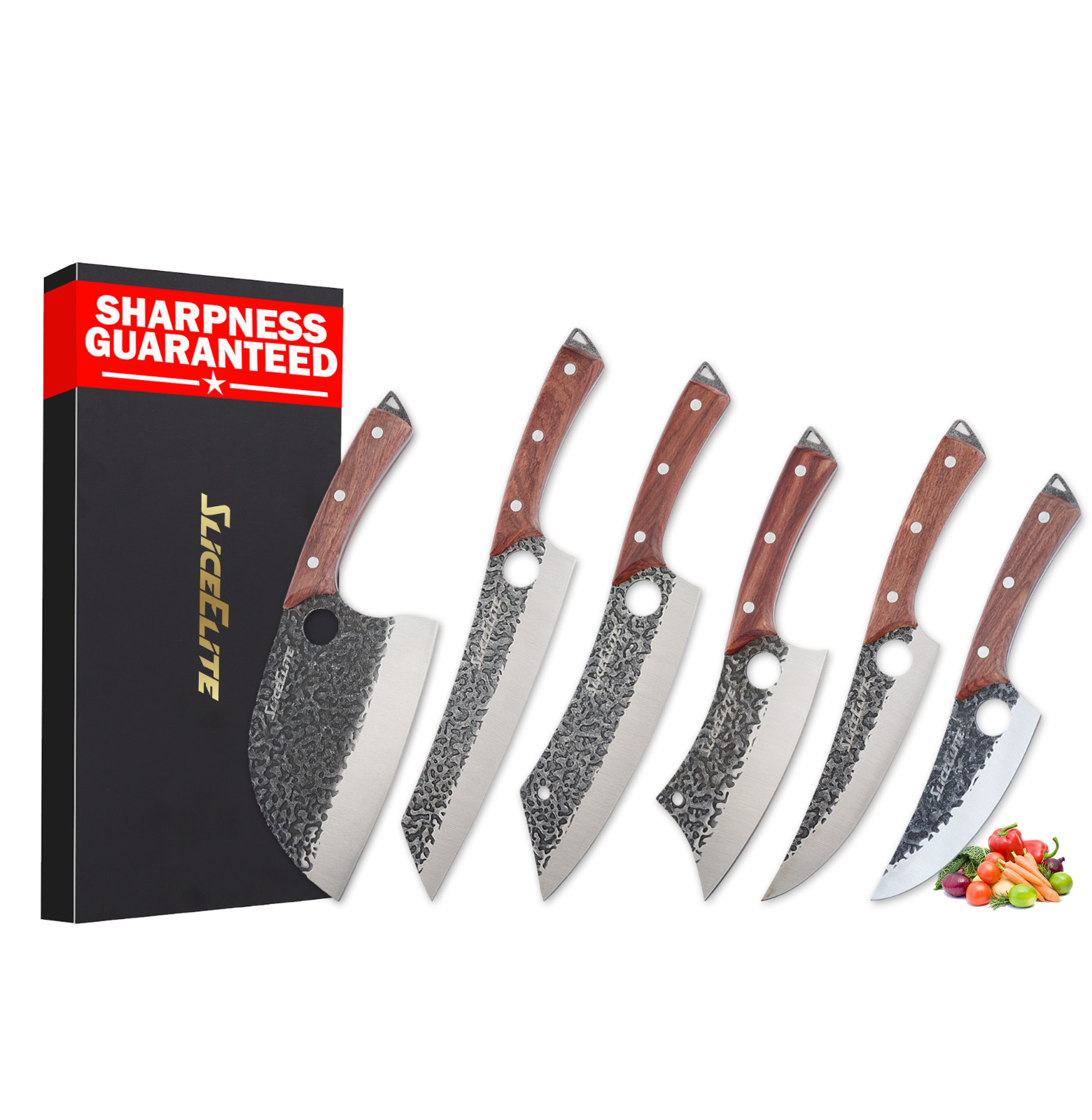 Heritage Forge 6pc Hand Forged High Carbon Steel Kitchen Knife Set