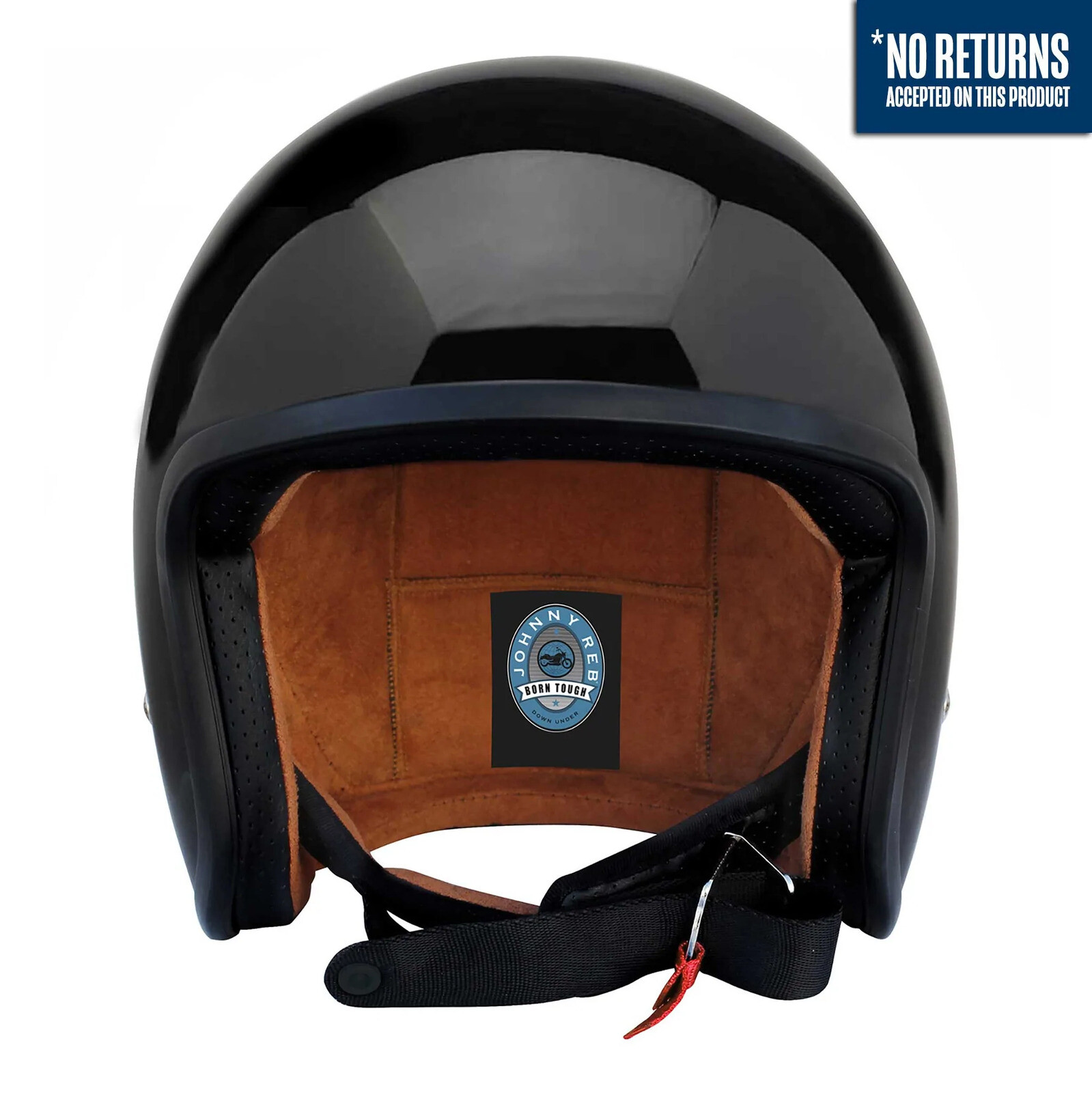 Johnny Reb Burke Open Face Helmet - Gloss Black Brown Lining