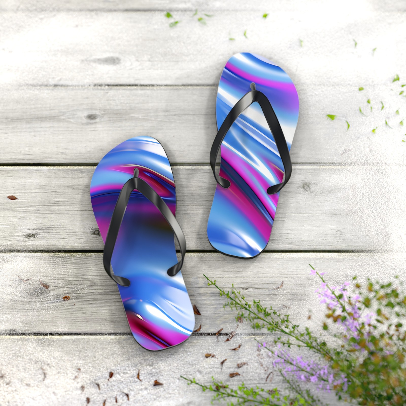 Purple Vibrant Abstract Flip Flops, Summer Footwear, Beach Sandals, Vacation