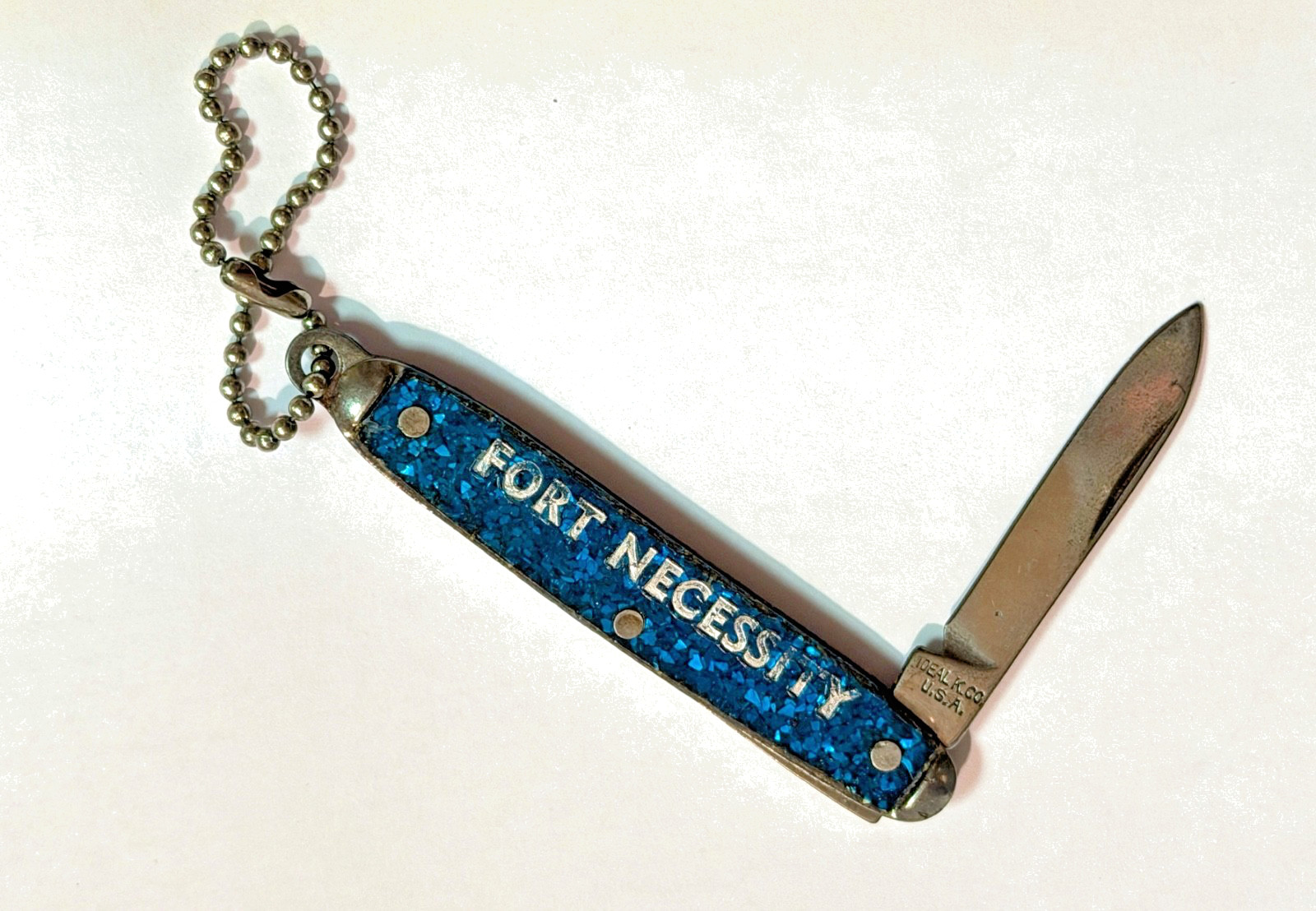 Vintage Ideal Co? Fort Necessity Souvenir Pocket Knife Crushed Abalone Handle