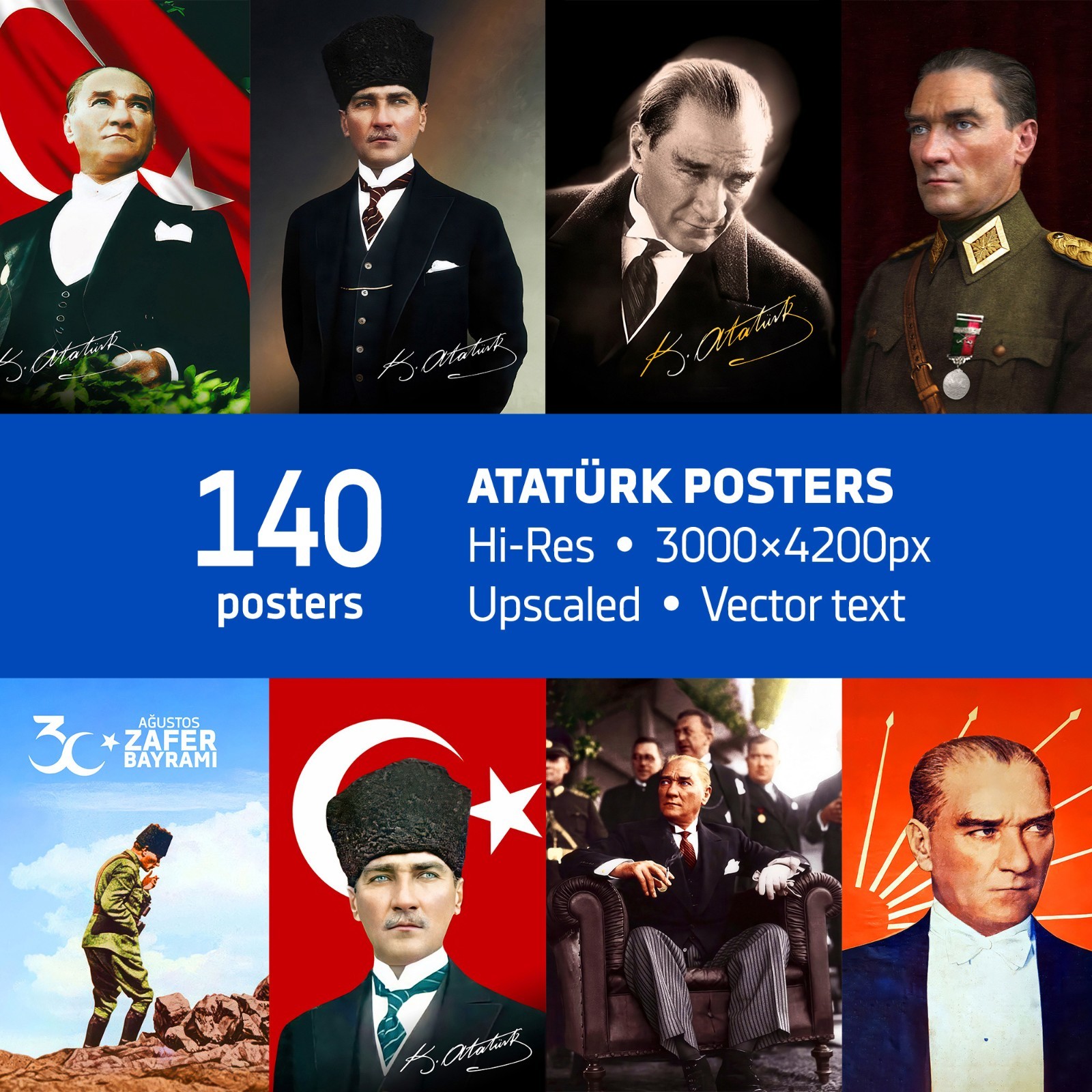 Atatürk Posters — Digital Download Poster Bundle of 140 Retro Photo Prints