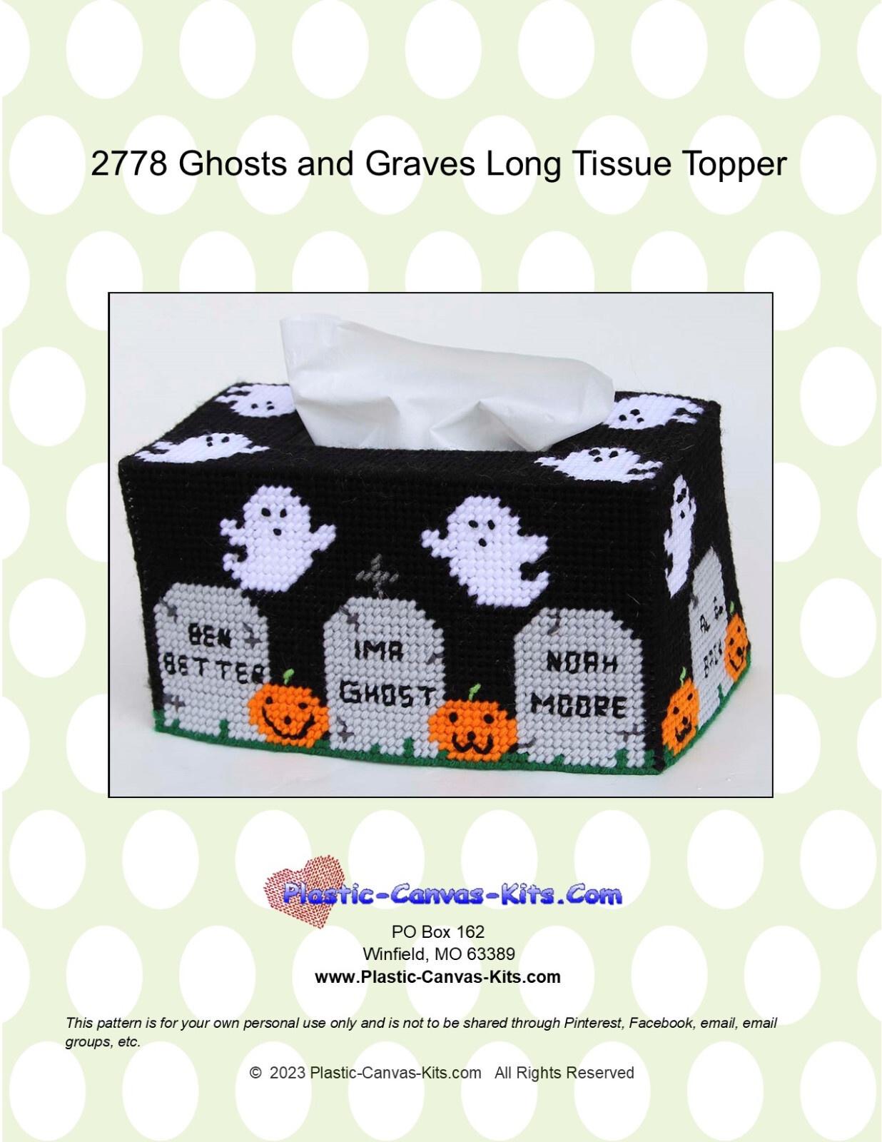 Halloween Ghosts and Graves Long Tissue Topper-Plastic Canvas Pattern or Kit