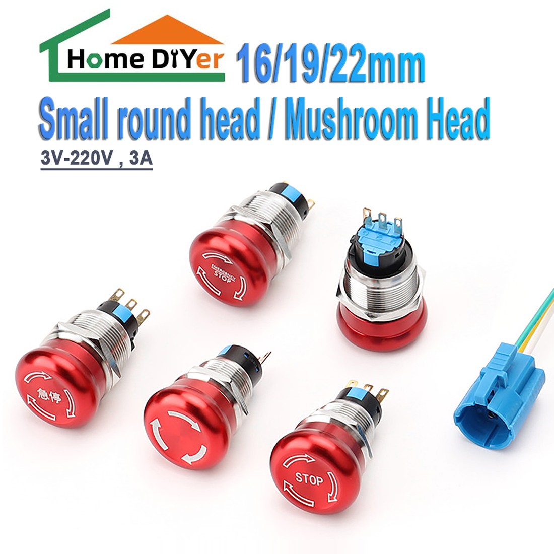 Emergency Stop 16/19/22mm E-Stop Push Button Push Button Switch knob 3-220V 3A