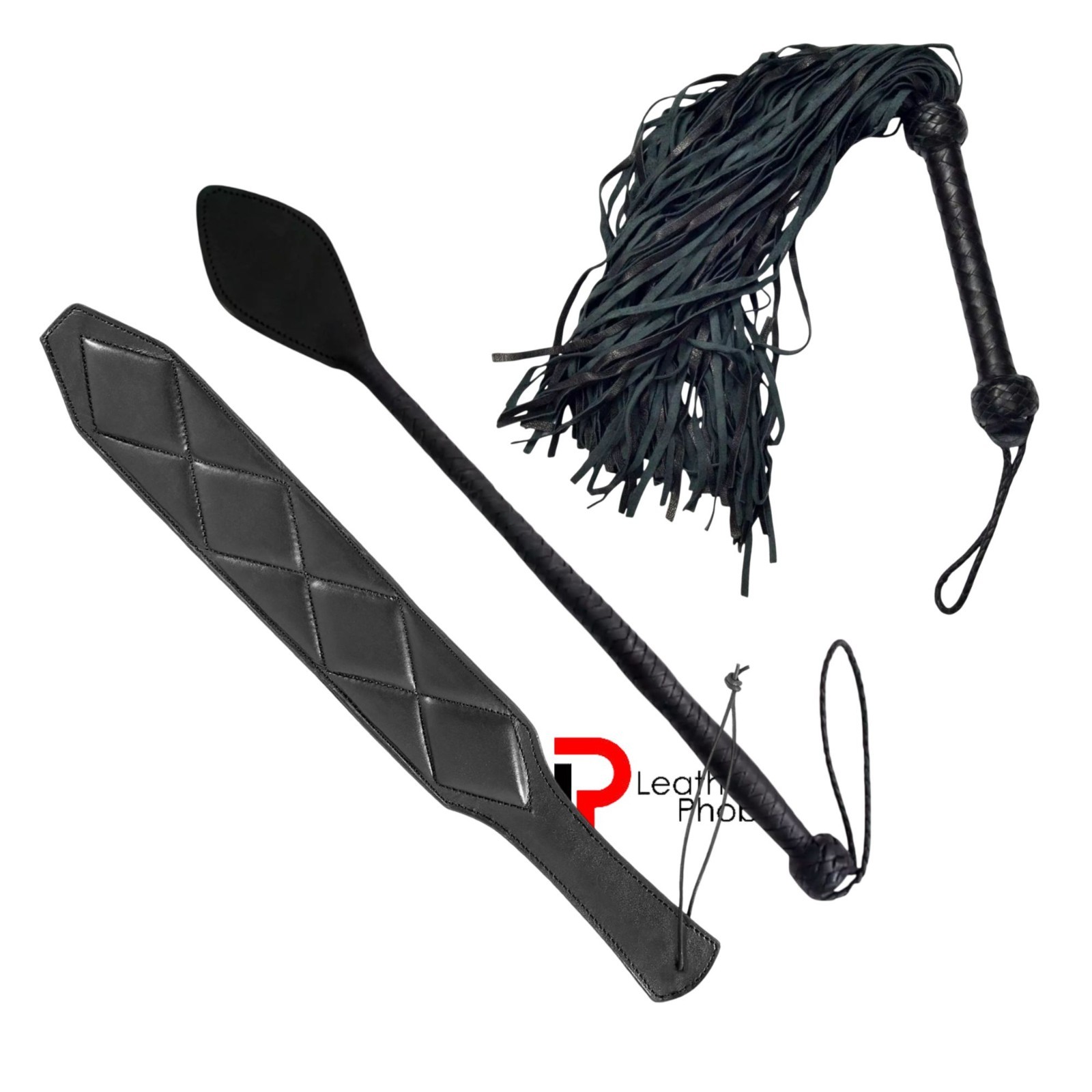 BDSM Role Play Set Cow Leather Flogger- Leather Paddle - BDSM Whip Crop For Sex