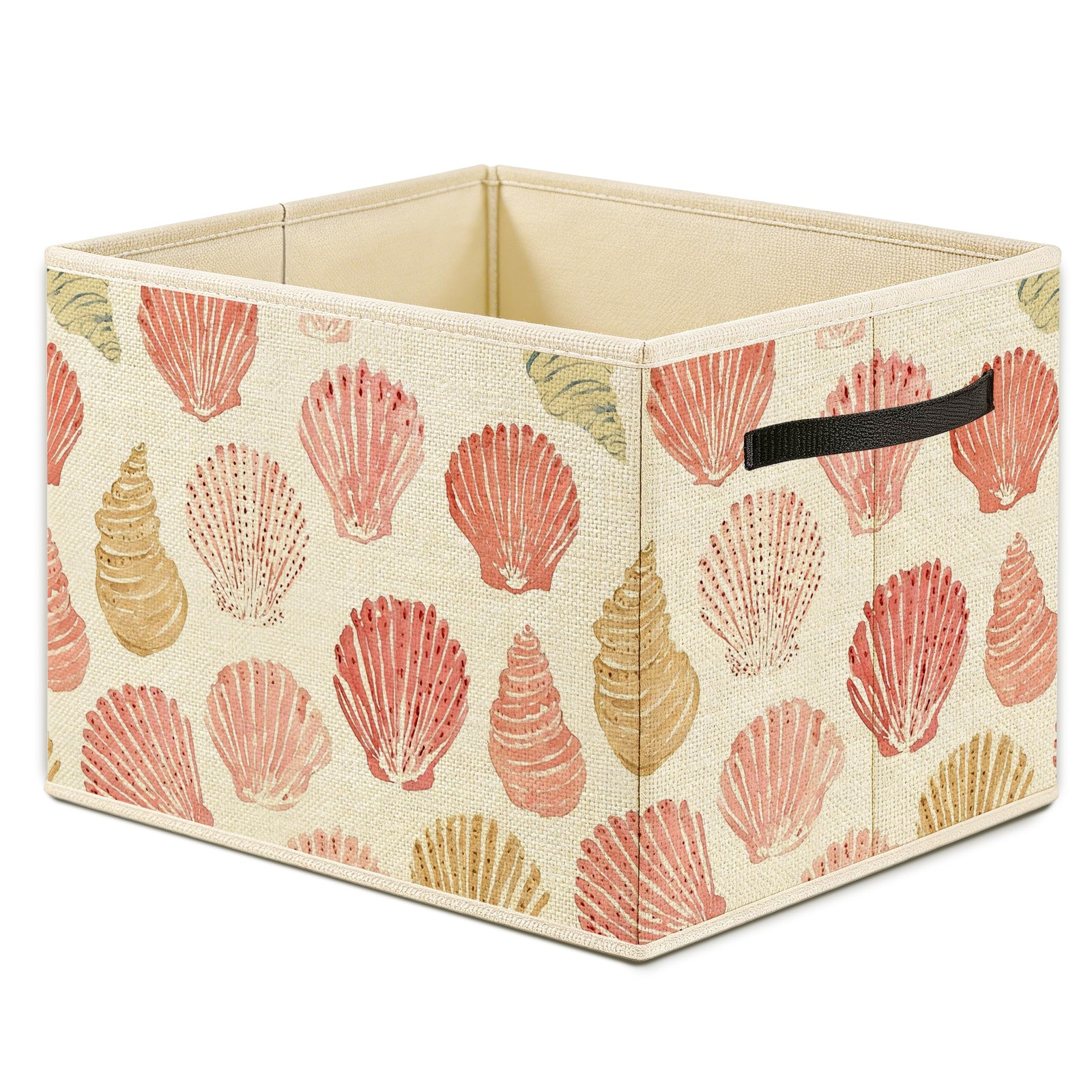 Pink Seashell Coastal Beach Storage Bin Box, Ocean Room Decor, Nautical Sea C...