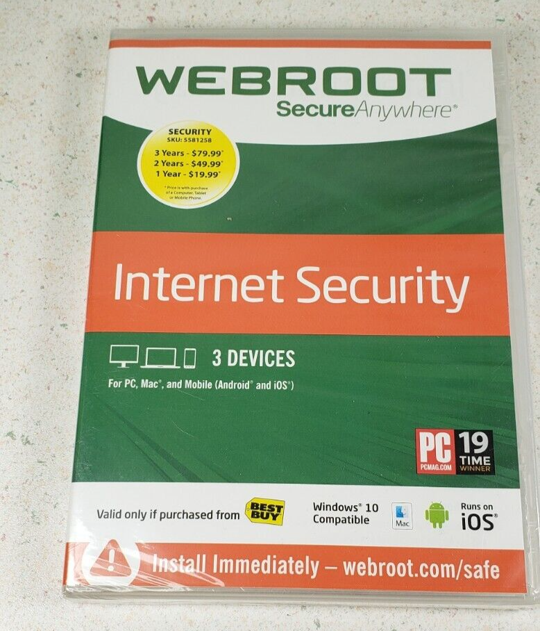 Webroot Secure Anywhere Internet Security 3 Devices New Sealed Windows Mac IOS