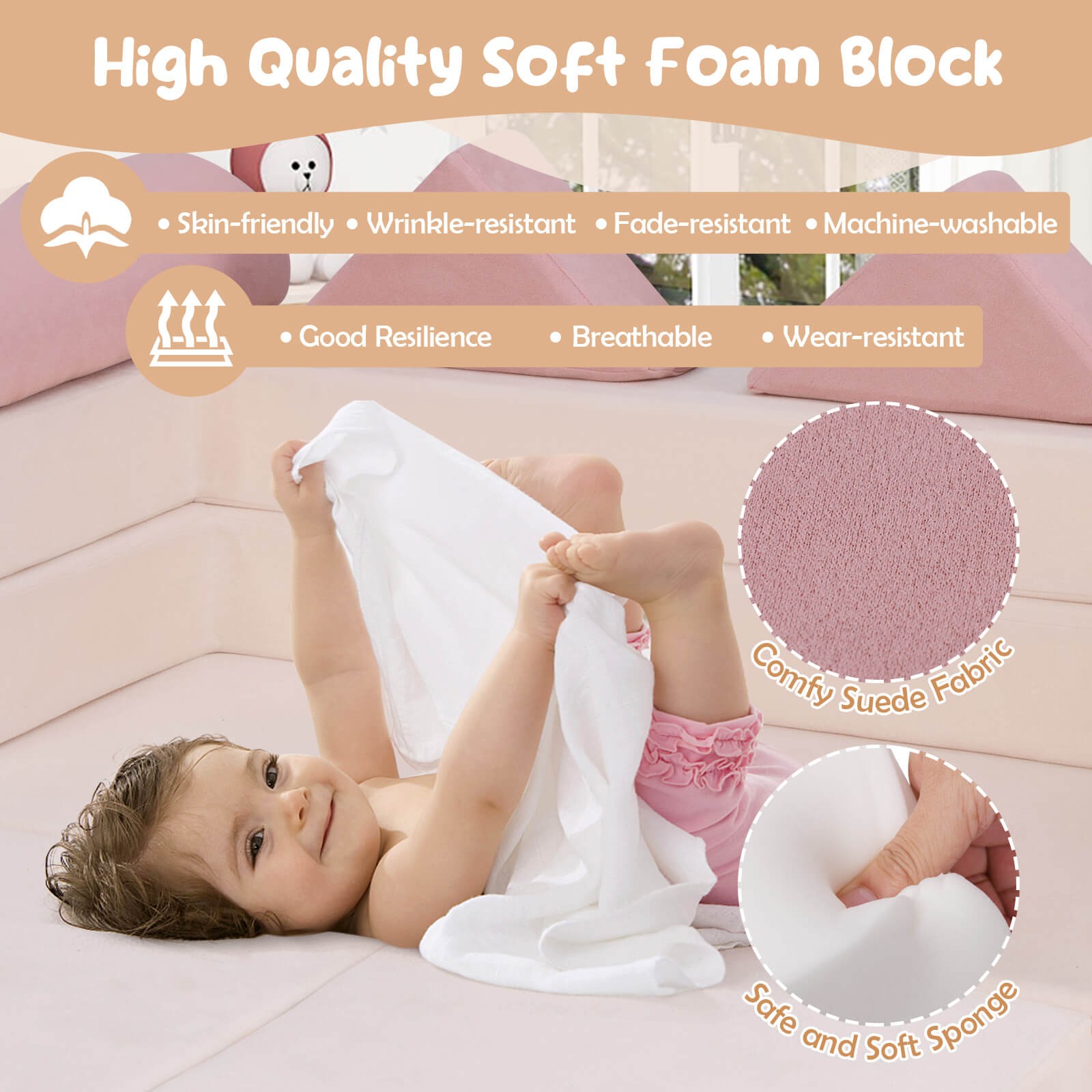 Kids Modular Play Couch Play Set w/ Suede Fabric Cover High-Density Foam