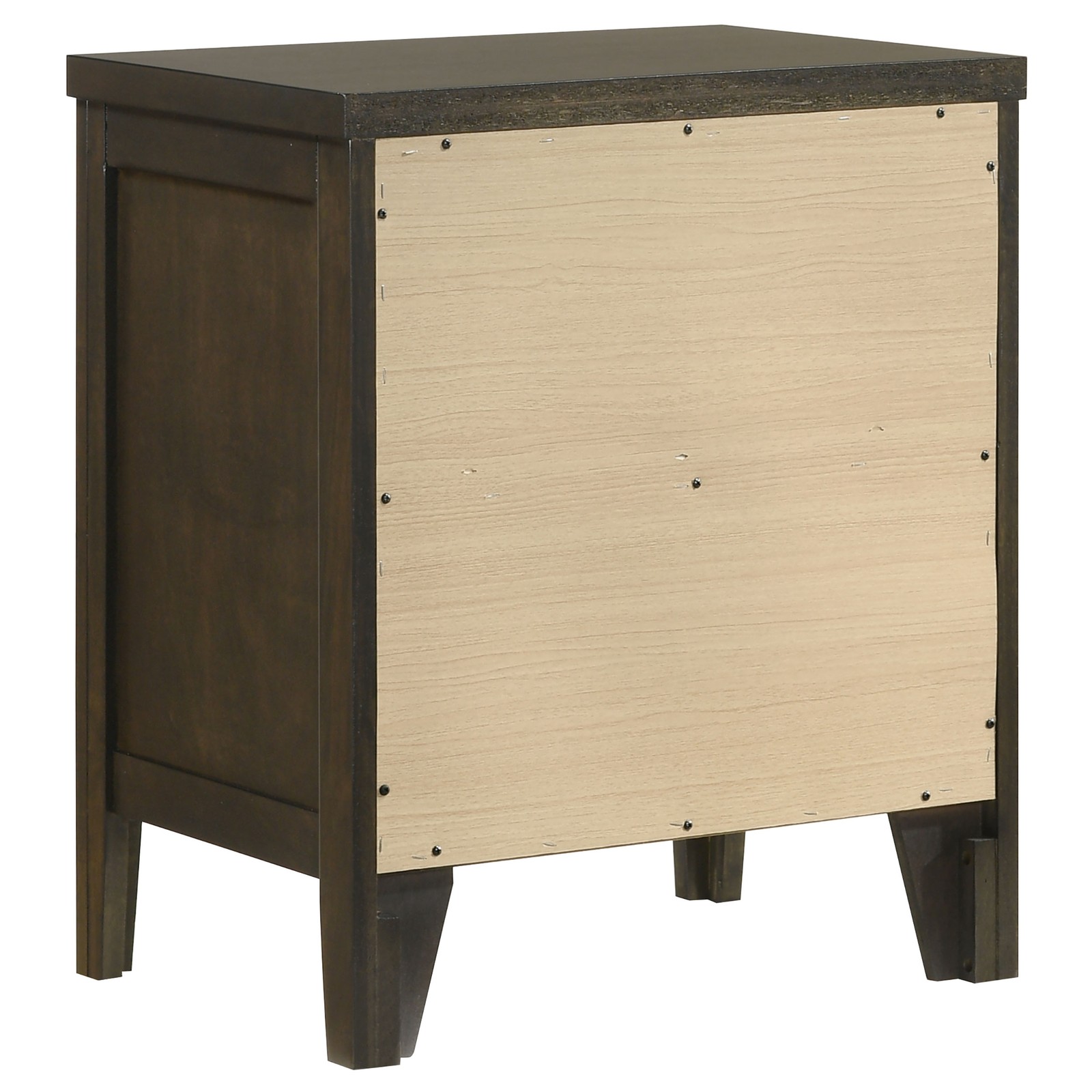 Clement Dark Cocoa 2 Drawer Nightstand, Wooden Bedside Table with Metal Handles