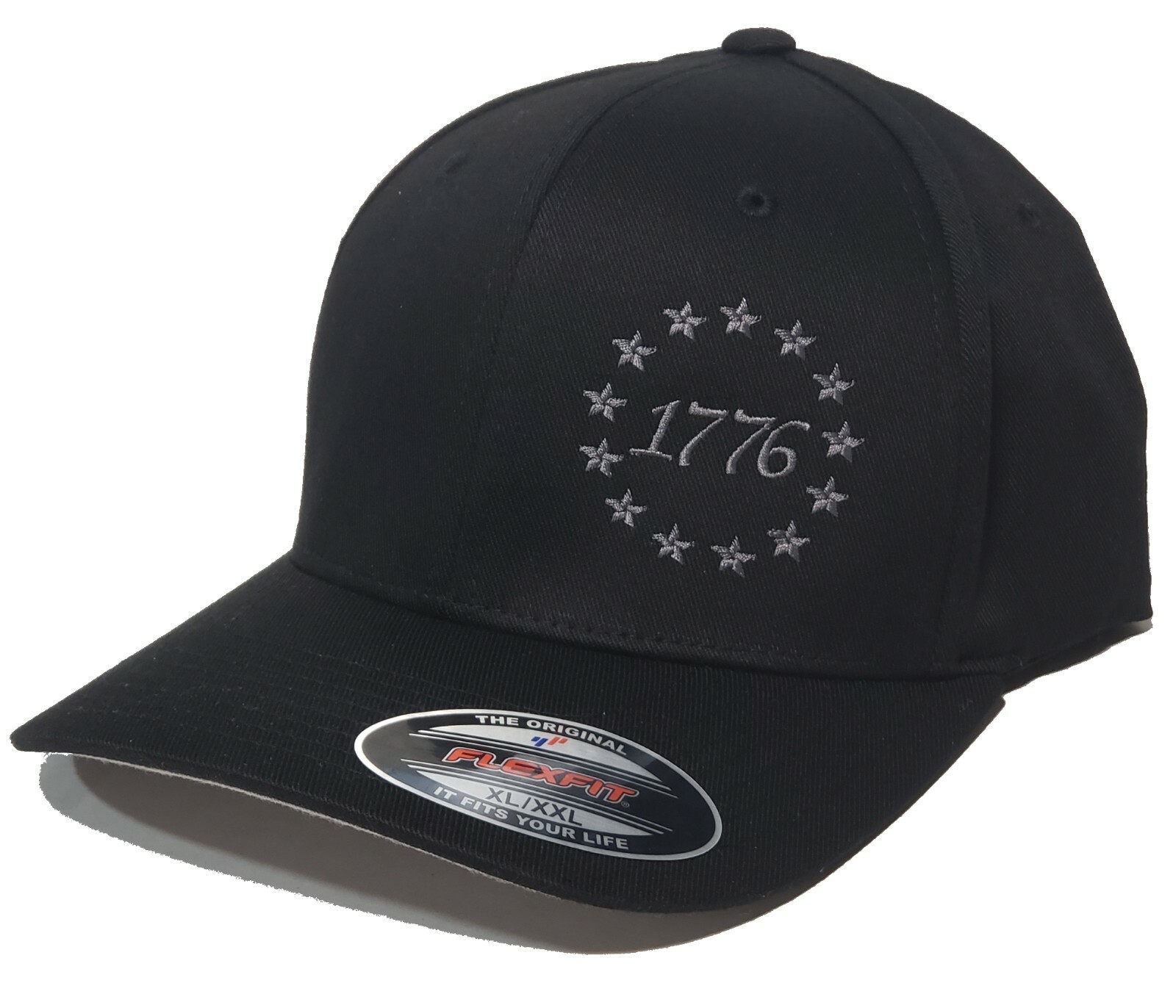 1776 Betsy Ross Embroidered 2XL XXL 7 3/8 - 8 FLEXFIT Black Cap Hat 6277