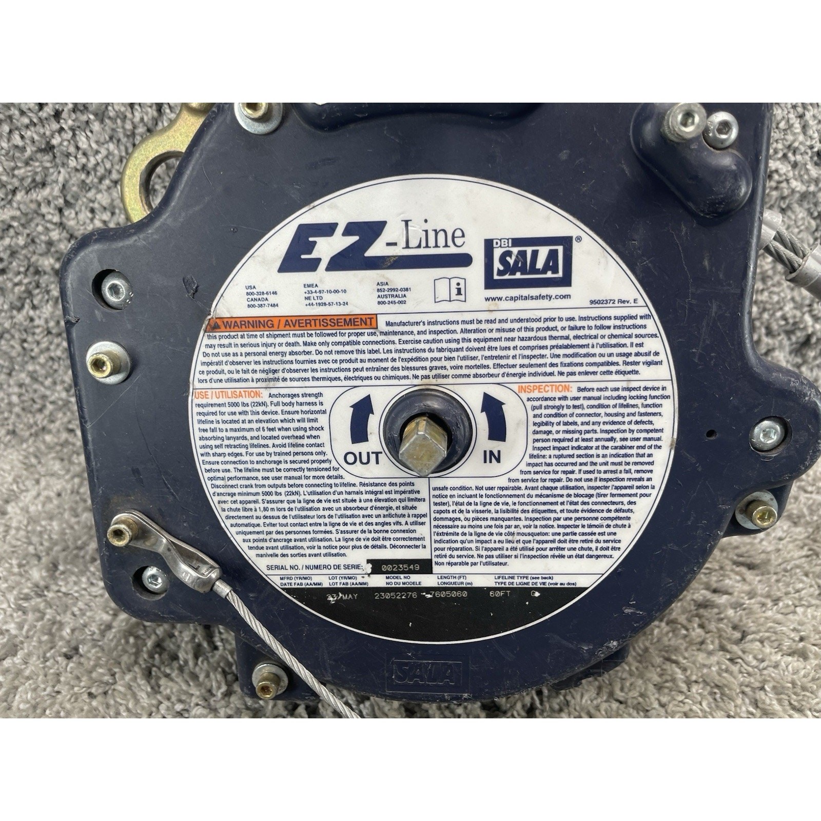 EZ LINE Retractable Horizontal Life line System 60FT Winch DBI SALA 760506