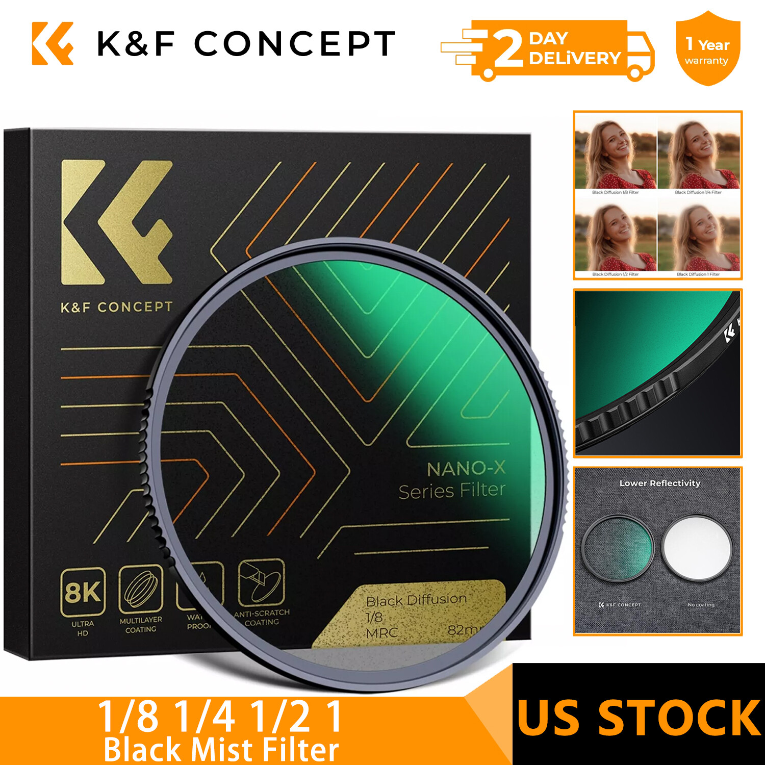 K&F CONCEPT Black Mist Filter Soft Diffusion 1/8 1/4 1/2 1 Slim 55/62/67/77/82mm