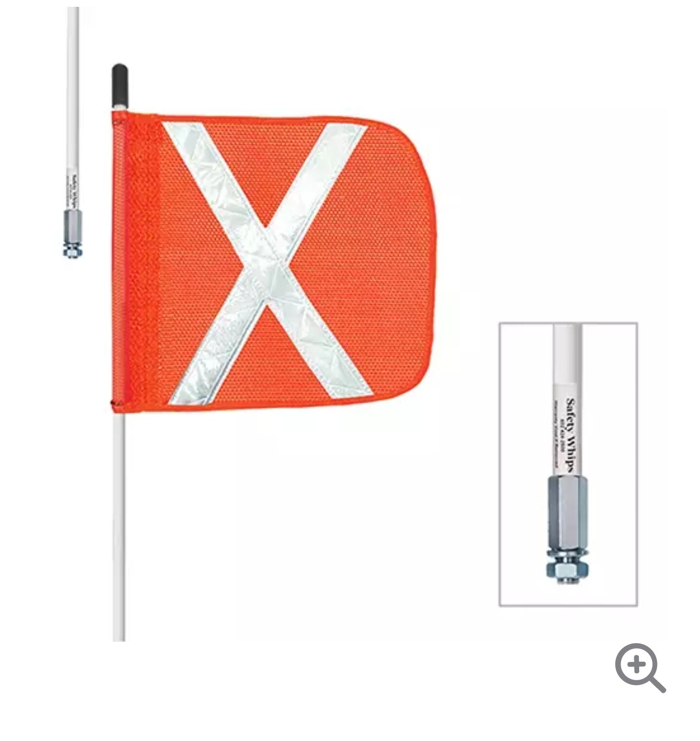 Heavy Duty 3' Warning Whip, Orange Safety Flag, Hex base, Threaded Base.