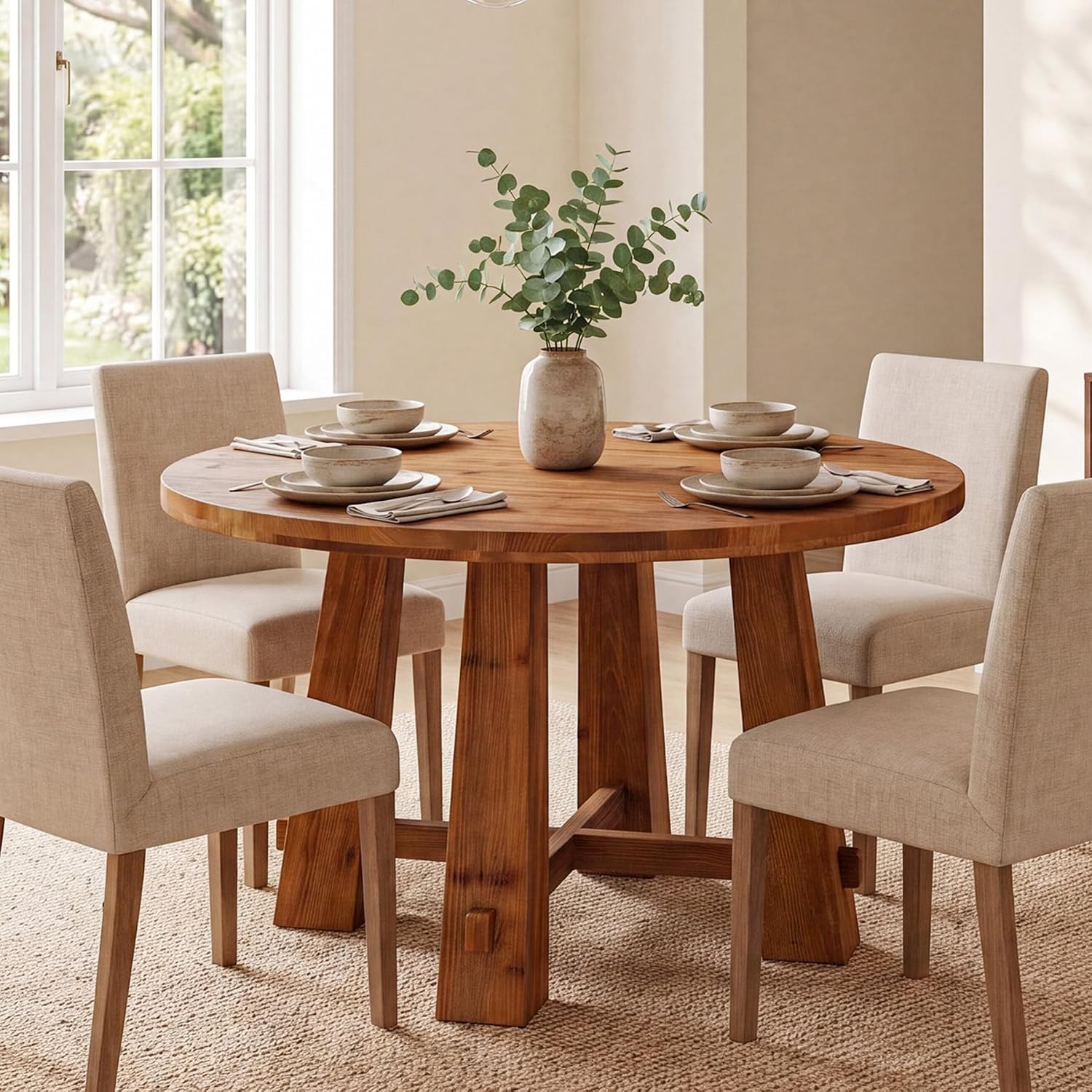 39.4" Solid Wood Round Dining Table Modern Small Kitchen Table for 2-4 People