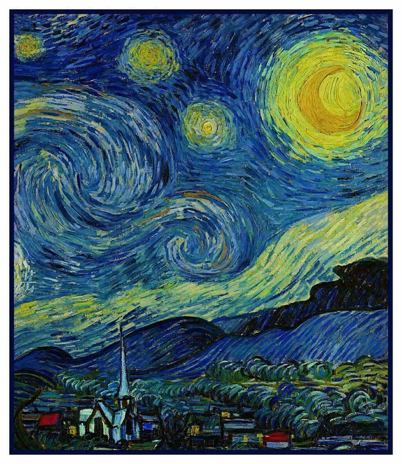 Starry Starry Night Detail Impressionist Van Gogh Counted Cross Stitch Pattern