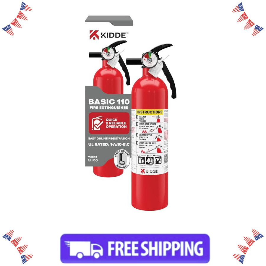Kidde Basic Use Fire Extinguisher with Mount Bracket & Strap, 1-A:10-B , Dry