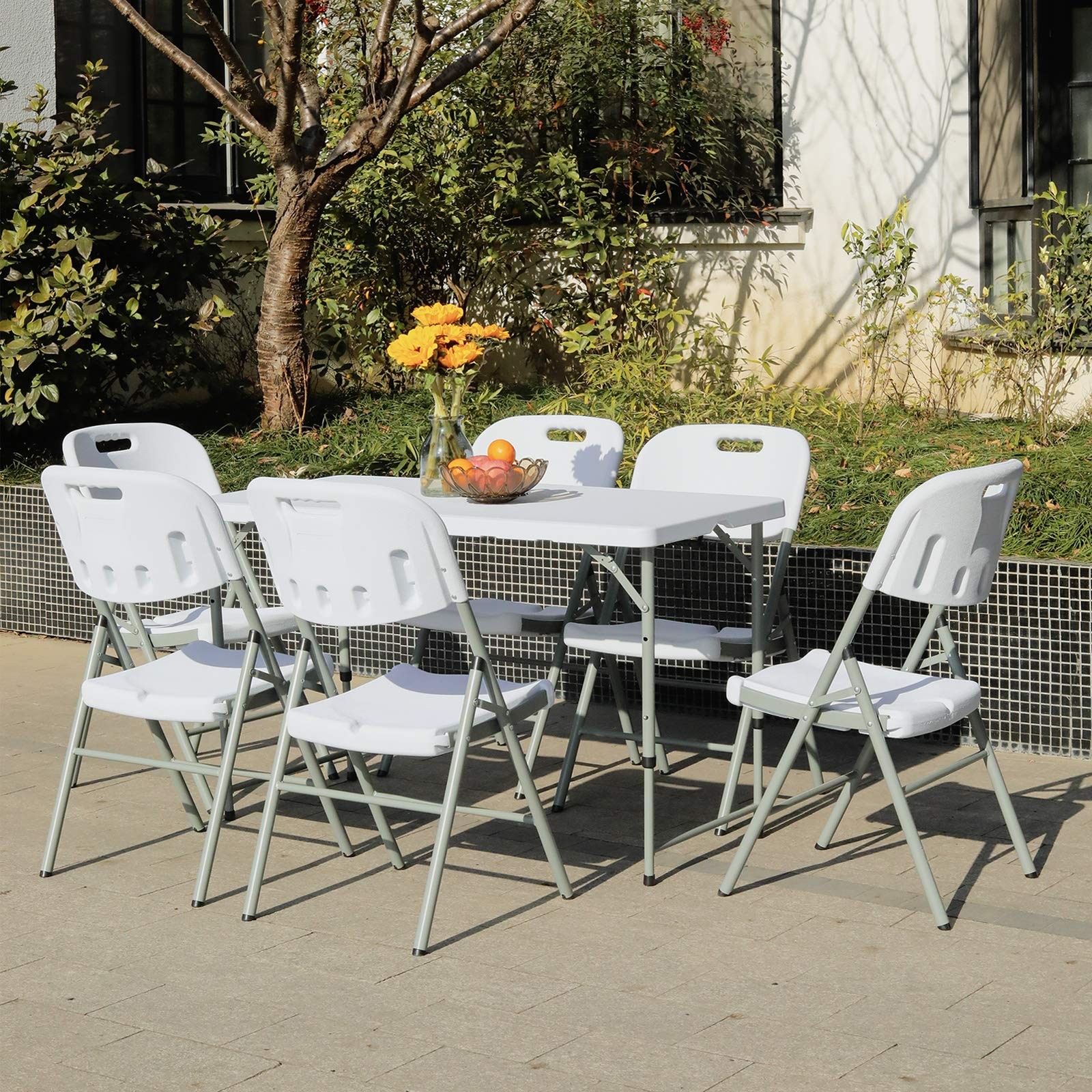 Folding Table 4 Foot Adjustable Height with Built in Handle, White