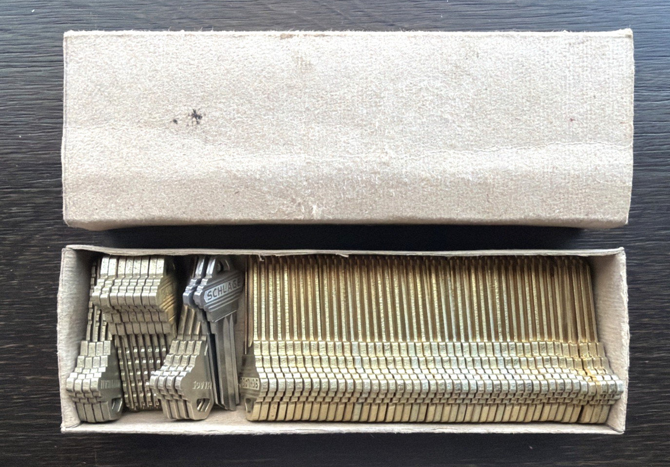 Schlage Key Blanks:  12-1347,  44-1458, 2-L, 4-1468 total 62 Key Blanks in Box