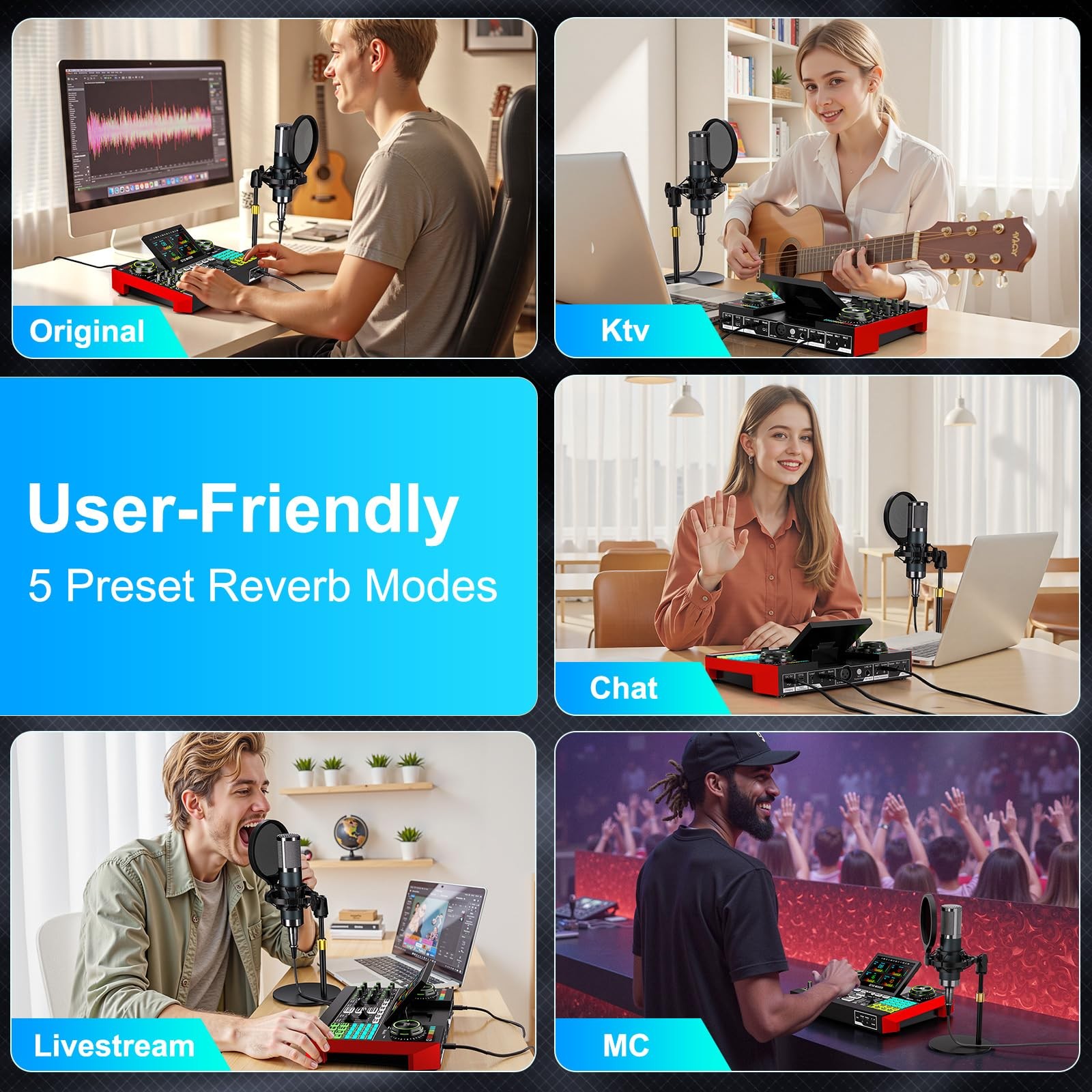 Podcast Microphone Bundle with Audio Mixer for Live Streaming, Singing, Gaming