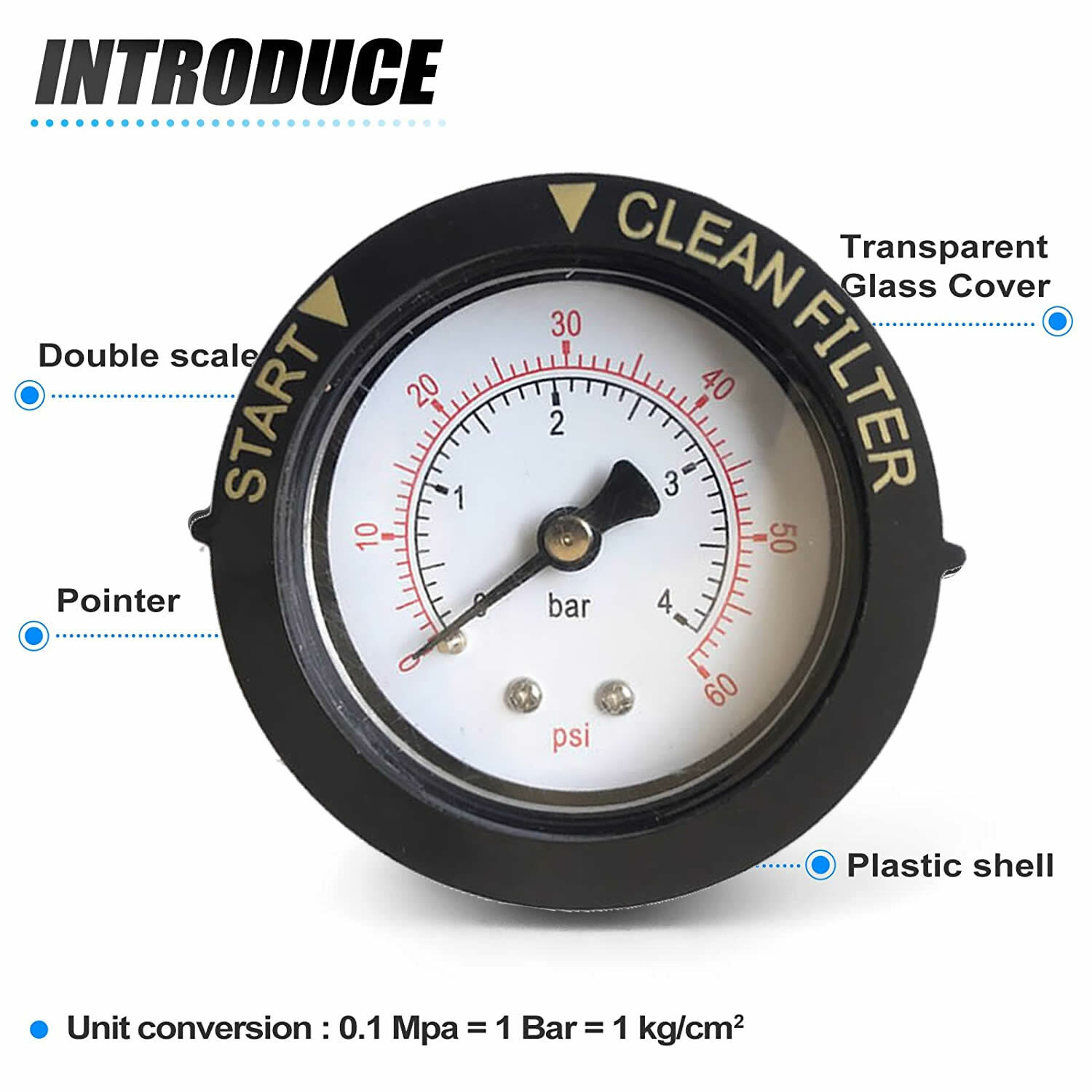 Filter Pressure Gauge w/ Clean Dial ECX2712B1