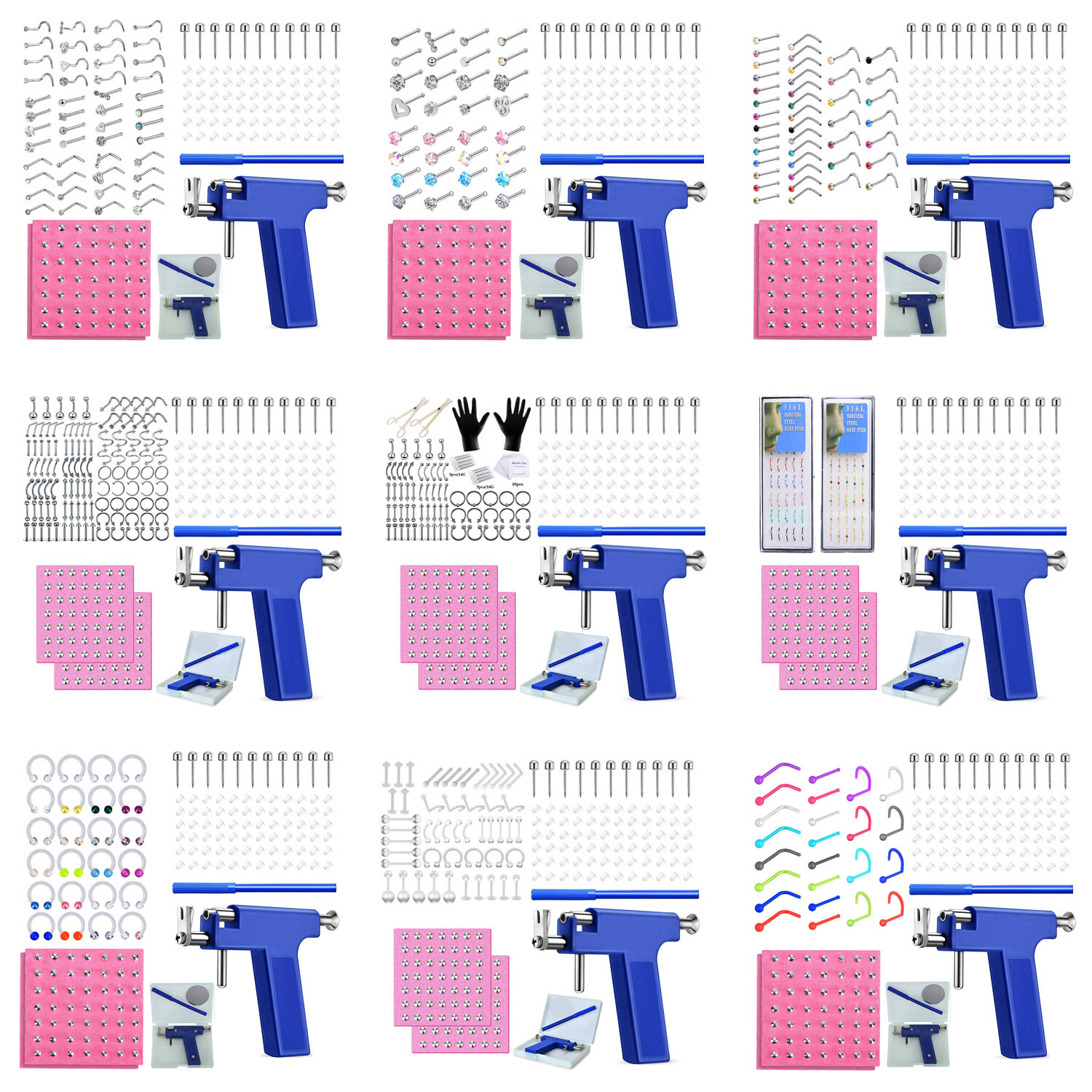 Professional Ear Piercing Gun with Nose Navel Lip Rings Ear Studs Jewelry Set
