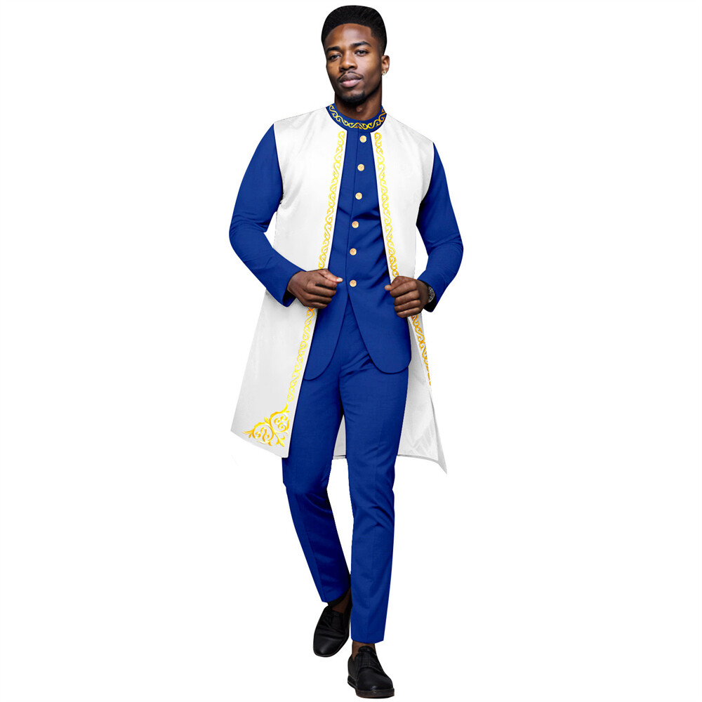 Men's African 3 Piece Set Traditional Shirt and Pants Set Suit Middle East Suit