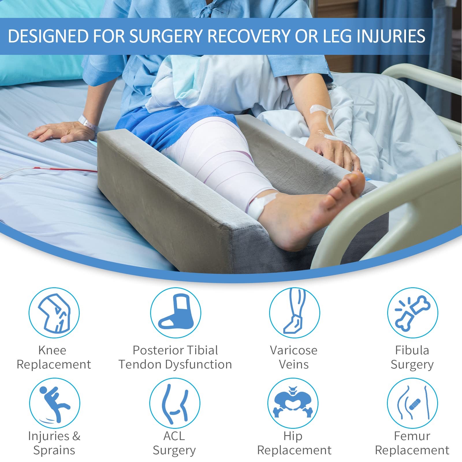 4-Height Adjustable Leg Elevation Pillows for After Surgery, Injuries, or Res...