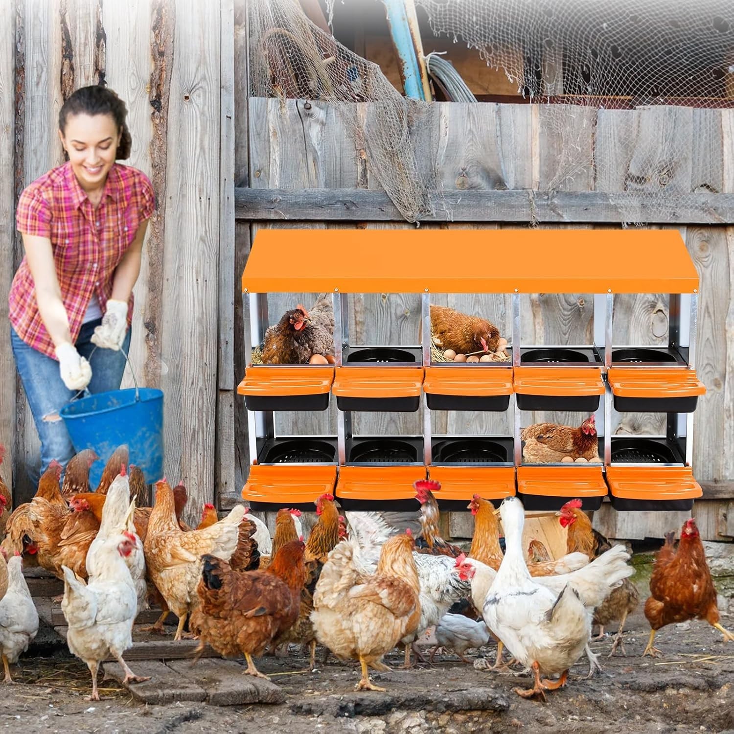 10 Hole Chicken Nesting Box Hen Laying Boxe Roll Away Nesting Box for Laying Egg