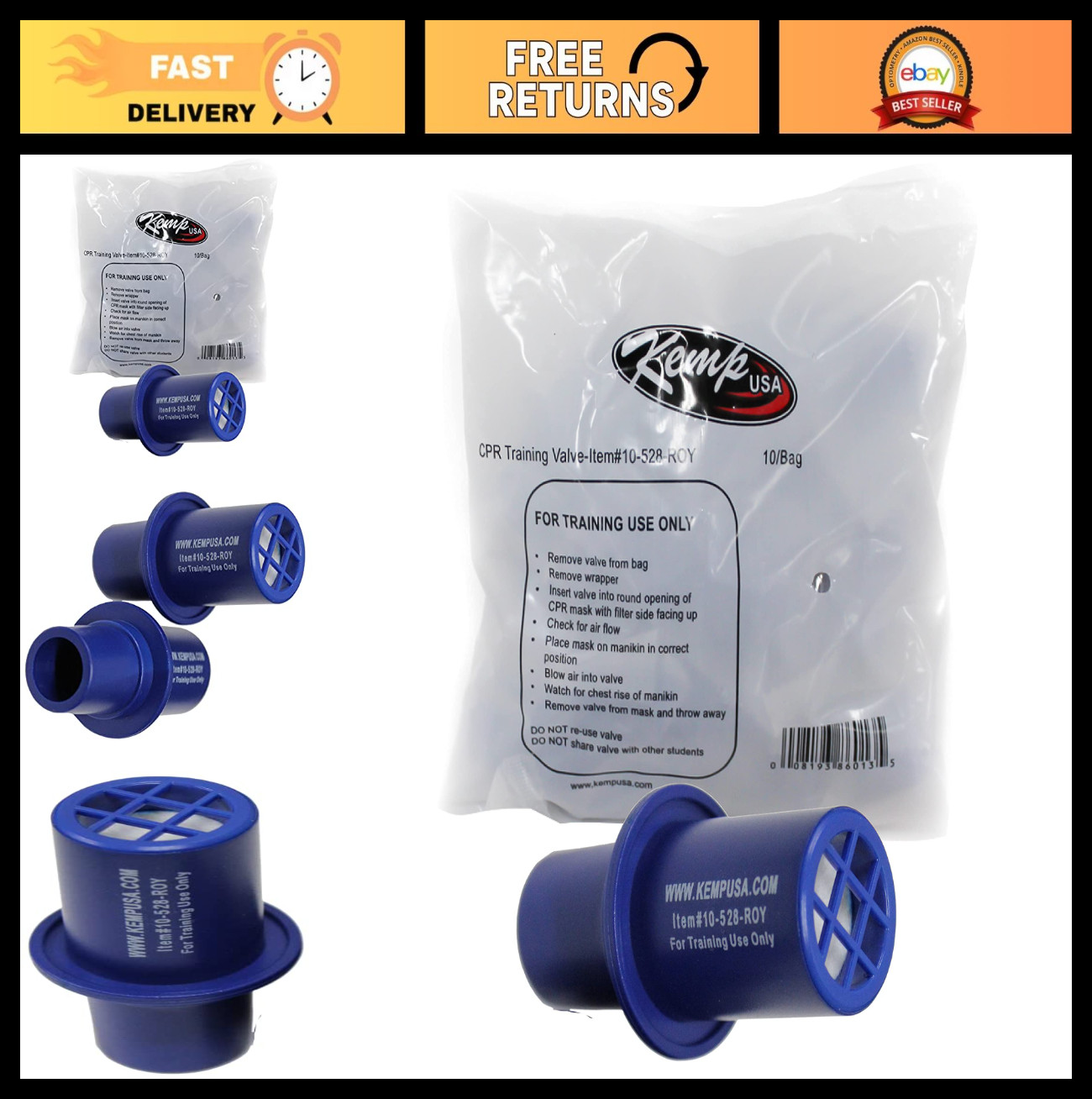 Kemp USA CPR Training Valves Disposable One-Way Training Valve Filtered