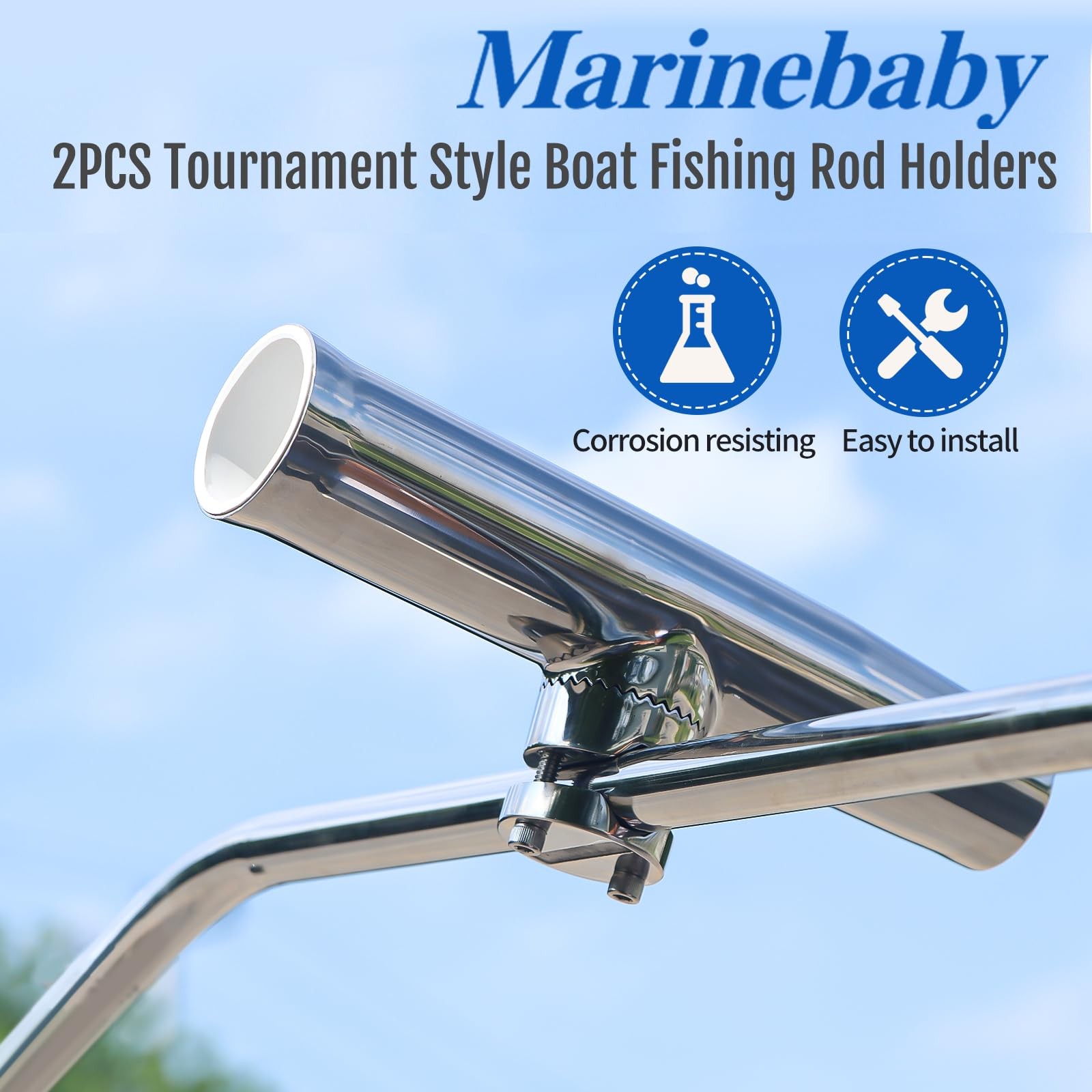 2PCS Tournament Style Boat Fishing Rod Holders, 316 Stainless Steel Silver