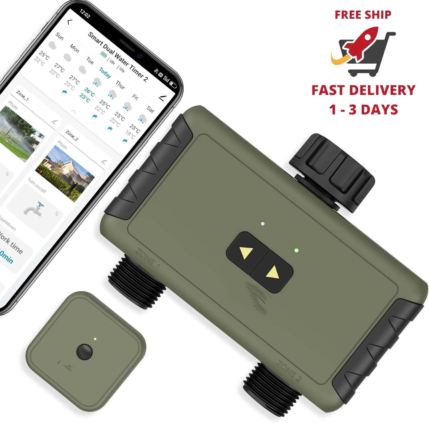 Temporizador de riego WiFi de 2 zonas, temporizador de agua inteligente para man