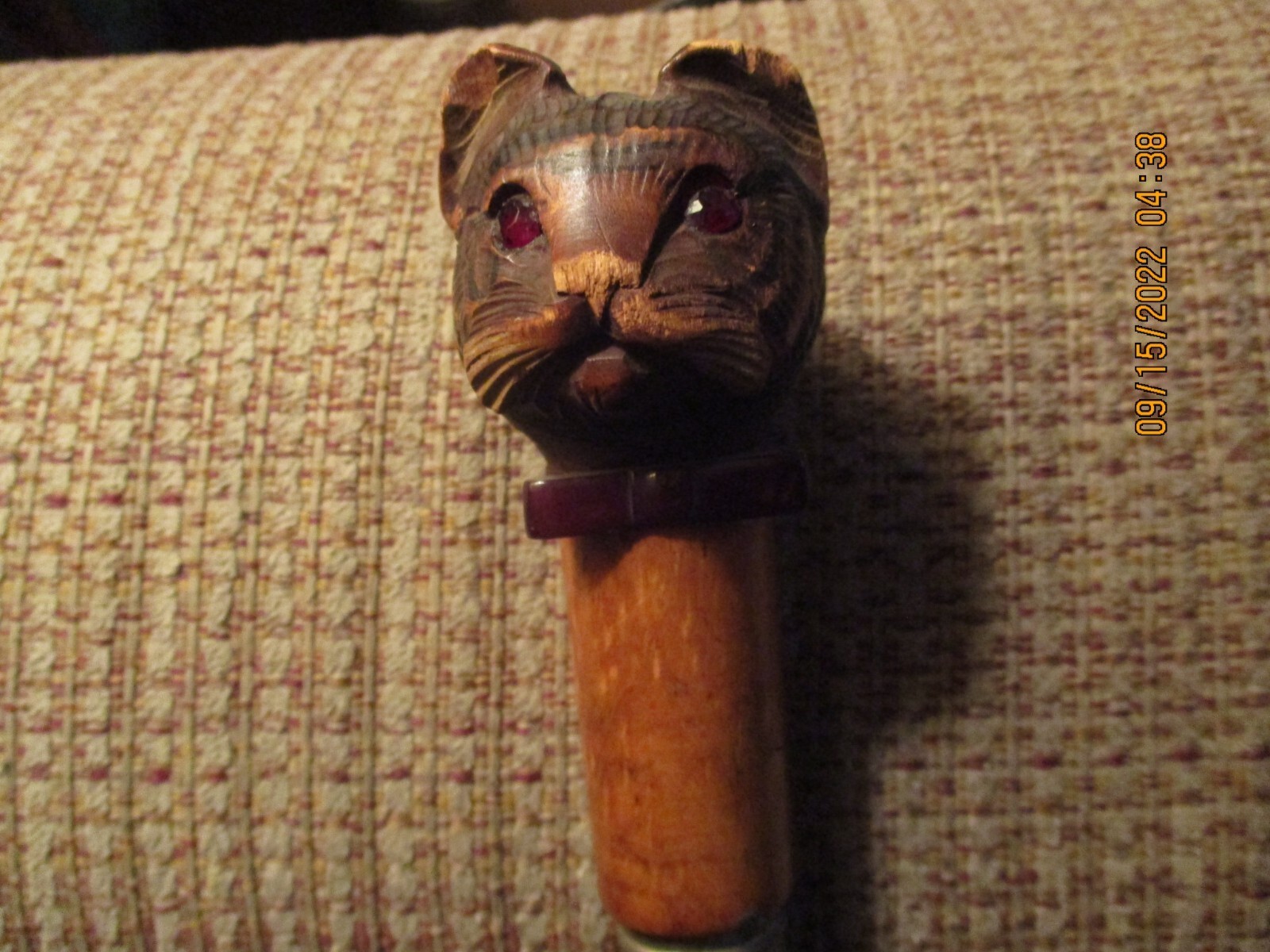 Vintage Handcarved Wooden Cat Umbrella with Crystal Red Eyes (XMAS SALE)